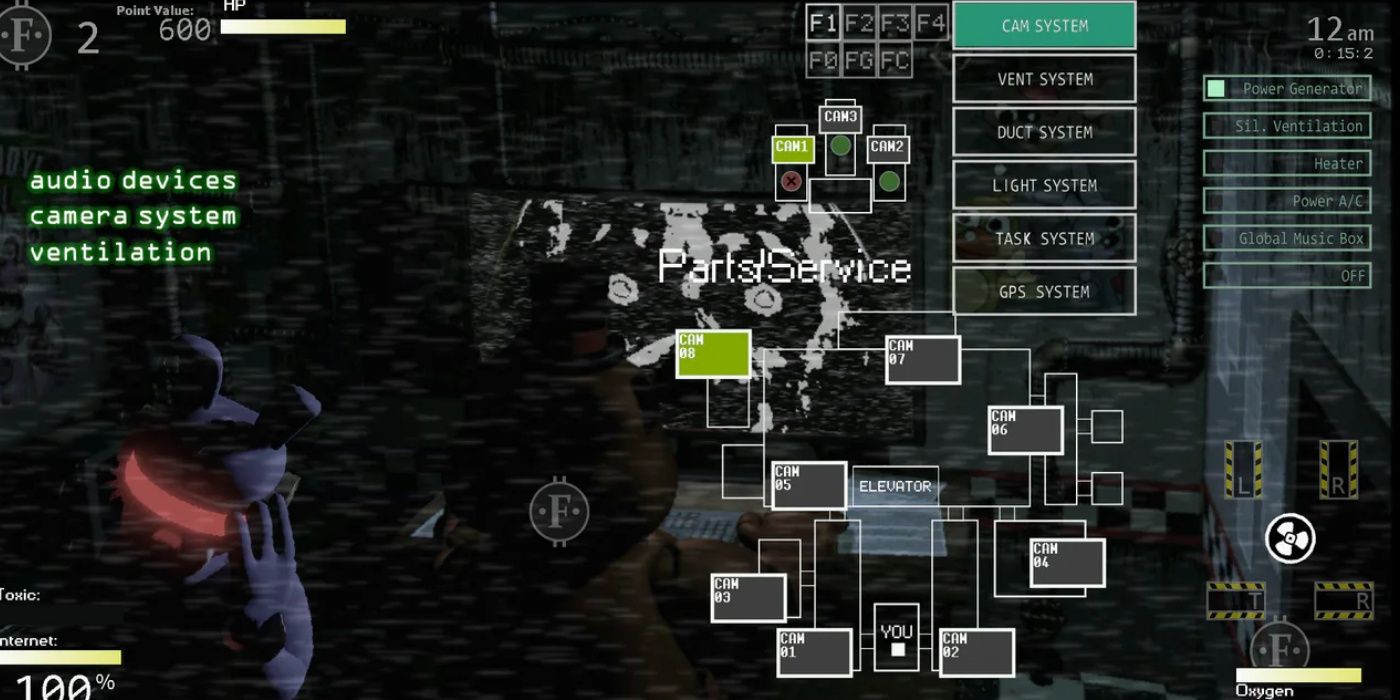 Image of the parts and services room through camera footage from Ultra Custom Night.