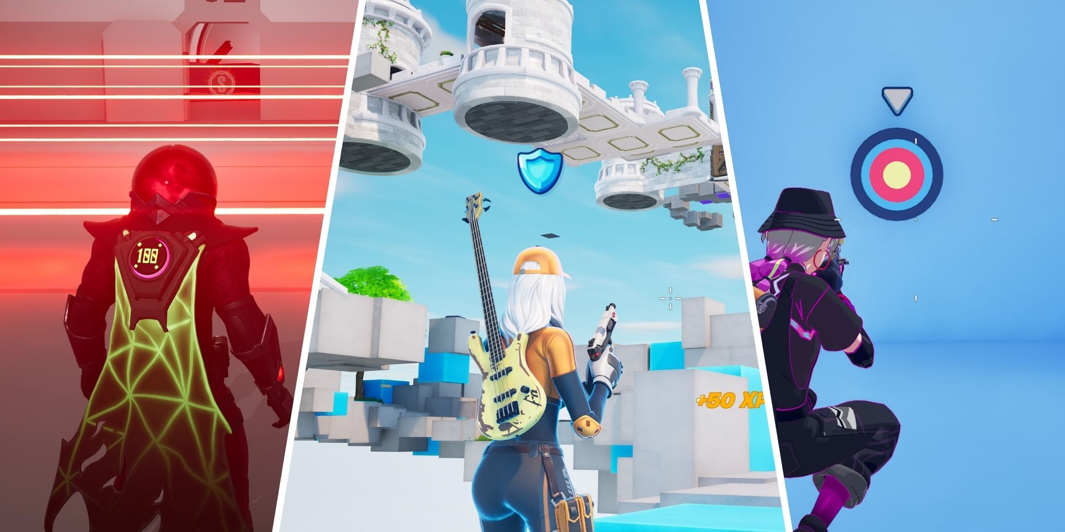 Fortnite characters in different Platform creator-made experiences.