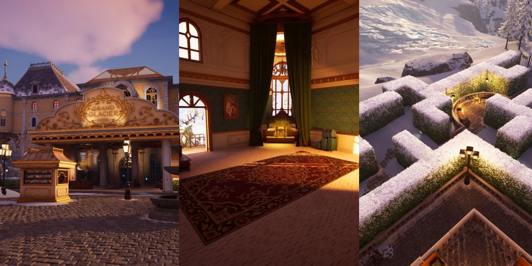 Different parts of Fortnite&rsquo;s Grand Glacier POI.