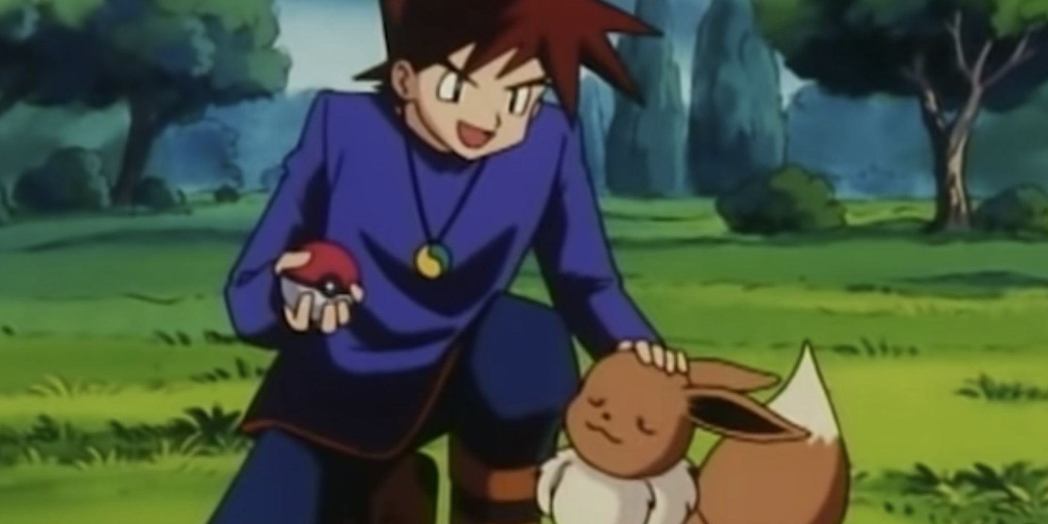 Gary and his Eevee from the Johto era of the Pokemon anime.