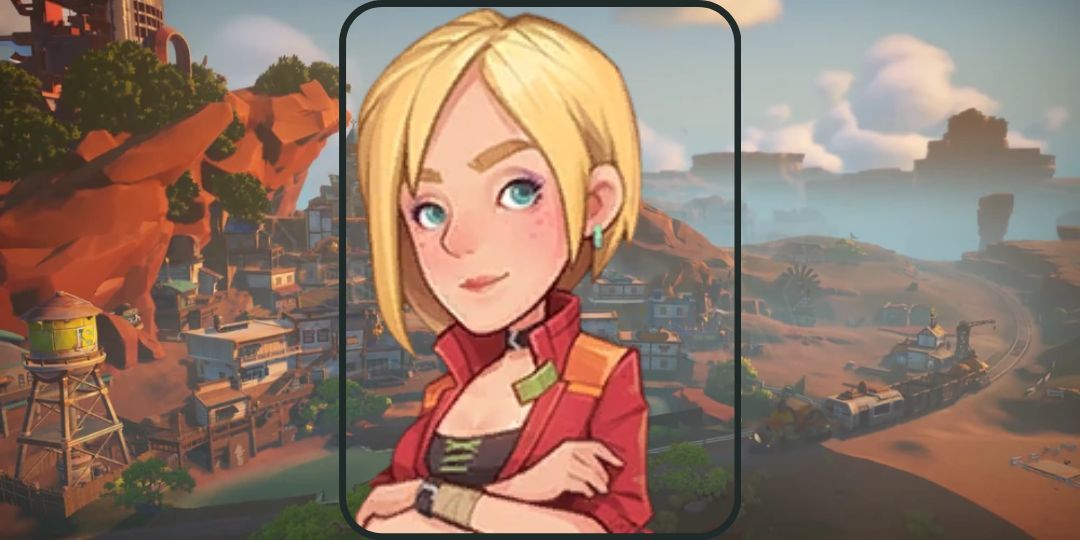 Grace from My Time At Sandrock. She is a blonde haired lady with a red coat.