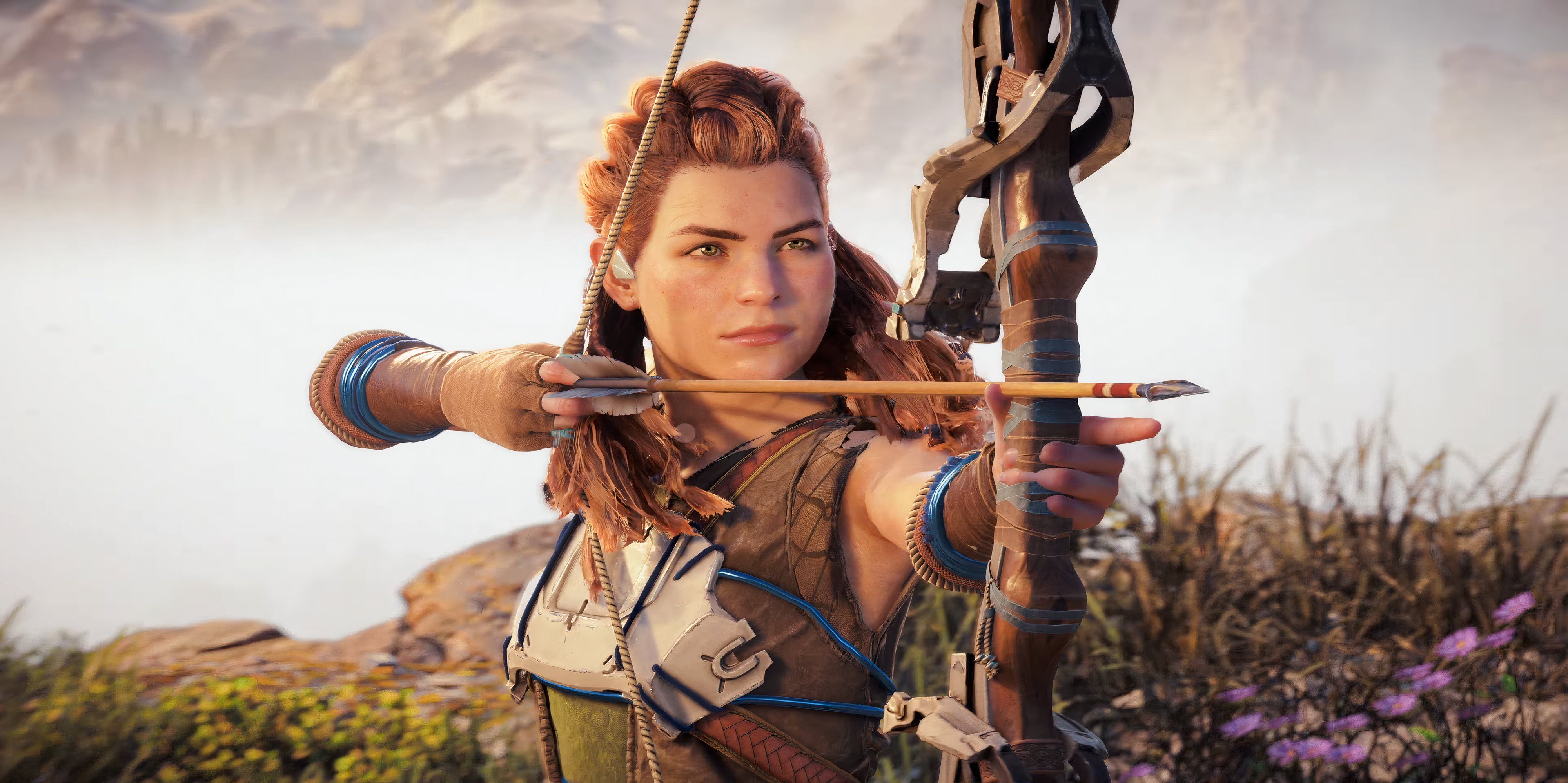 Horizon Zero Dawn Remastered aloy shooting a bow and arrow