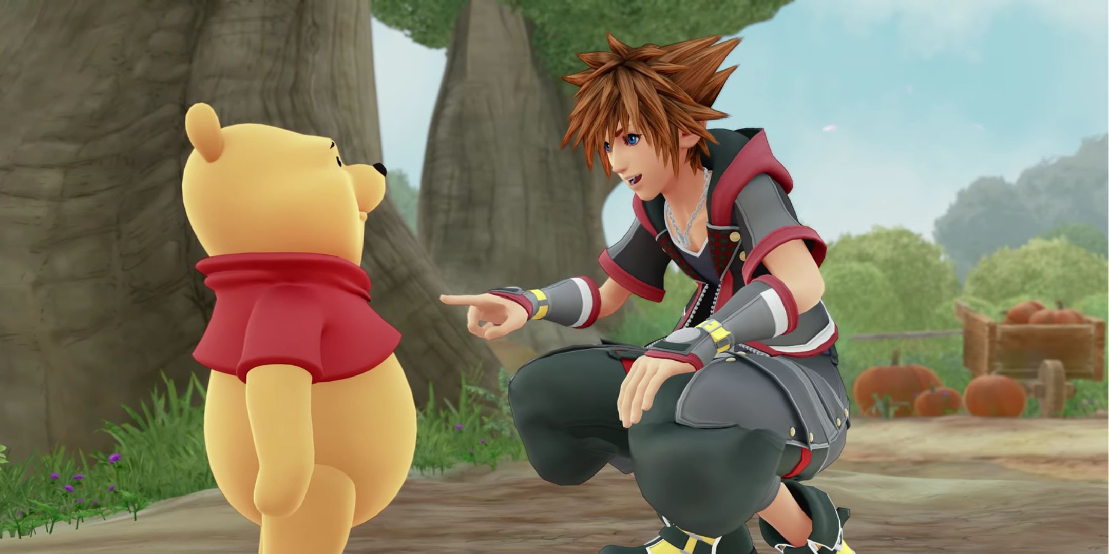 Sora and Winnie the Pooh in Kingdom Hearts 3.