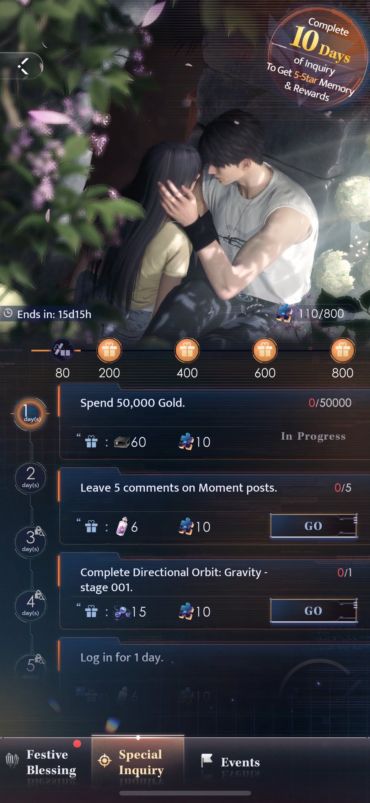 Love And Deepspace: An image of Caleb and the MC in Special Inquiry.