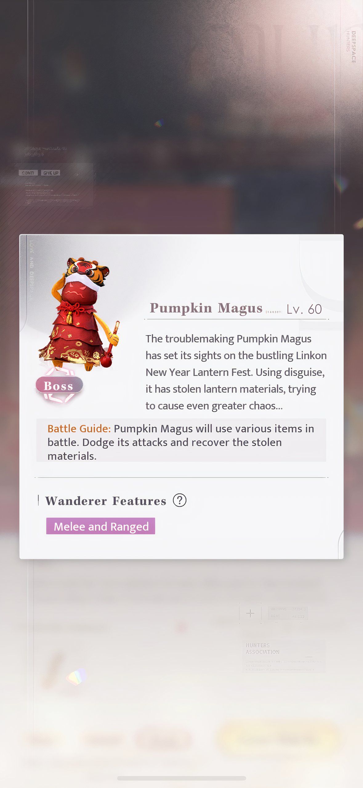 Love And Deepspace: An image of Pumpkin Magus&rsquo;s description.