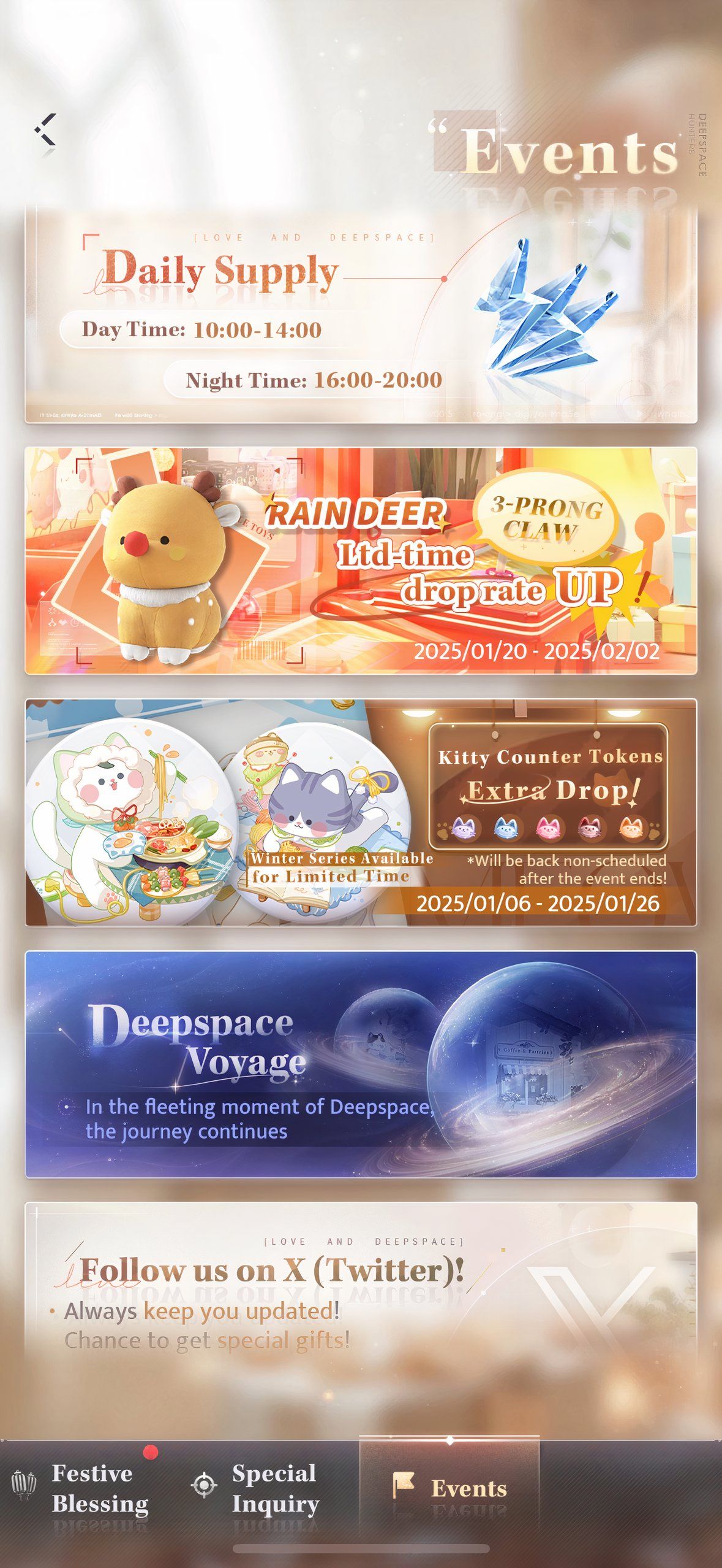 Love And Deepspace: An image of the events tab.