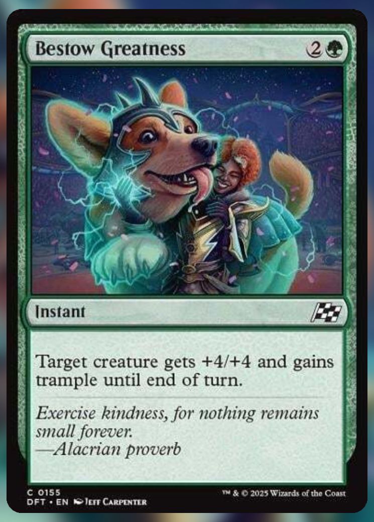 Magic The Gathering Bestow Greatness Card.