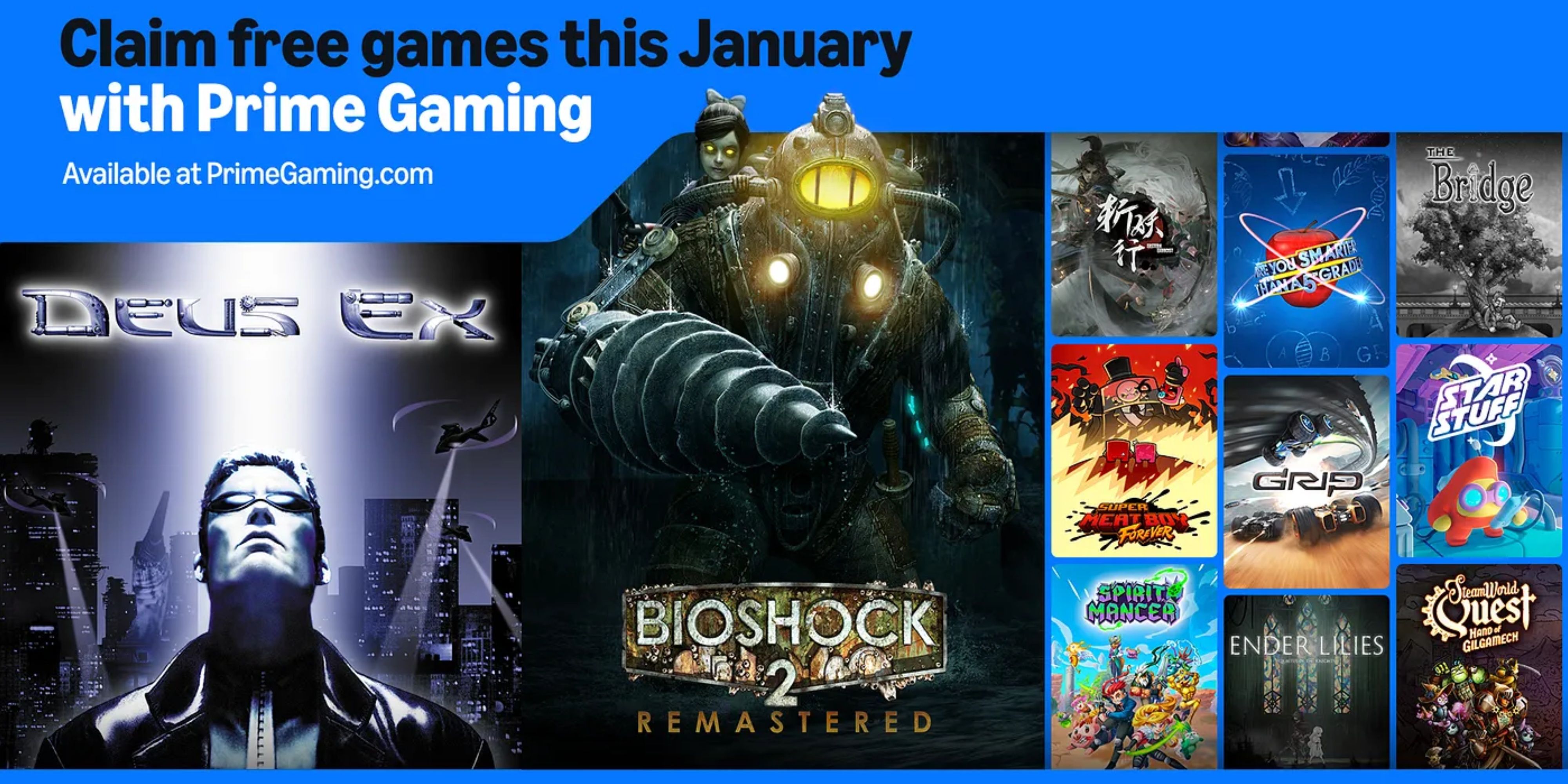 bioshock 2, deus ex et autres jeux gratuits sur prime gaming en janvier 2025.