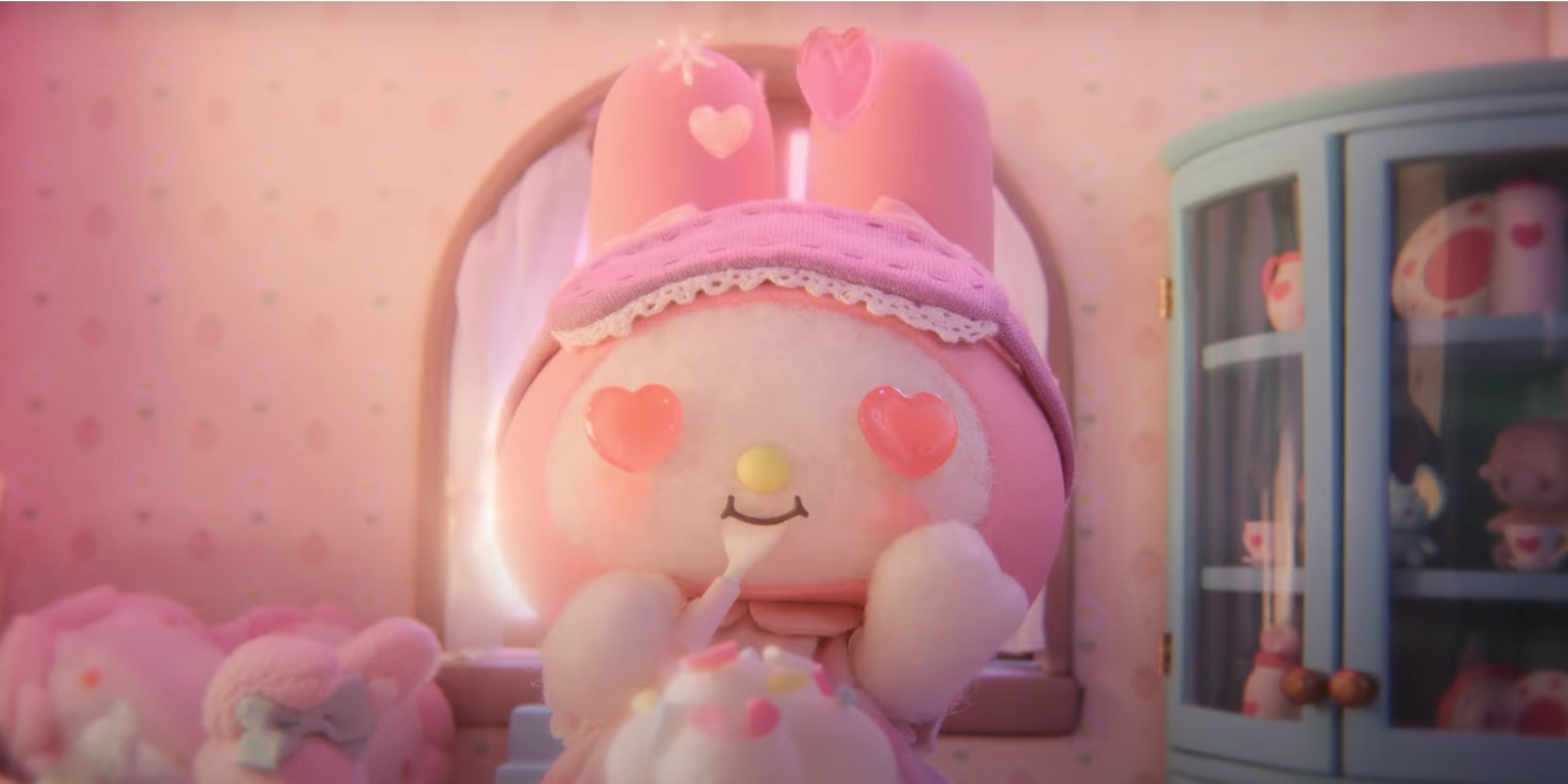 my melody with heart eyes in netflix stop motion show my melody & kuromi.