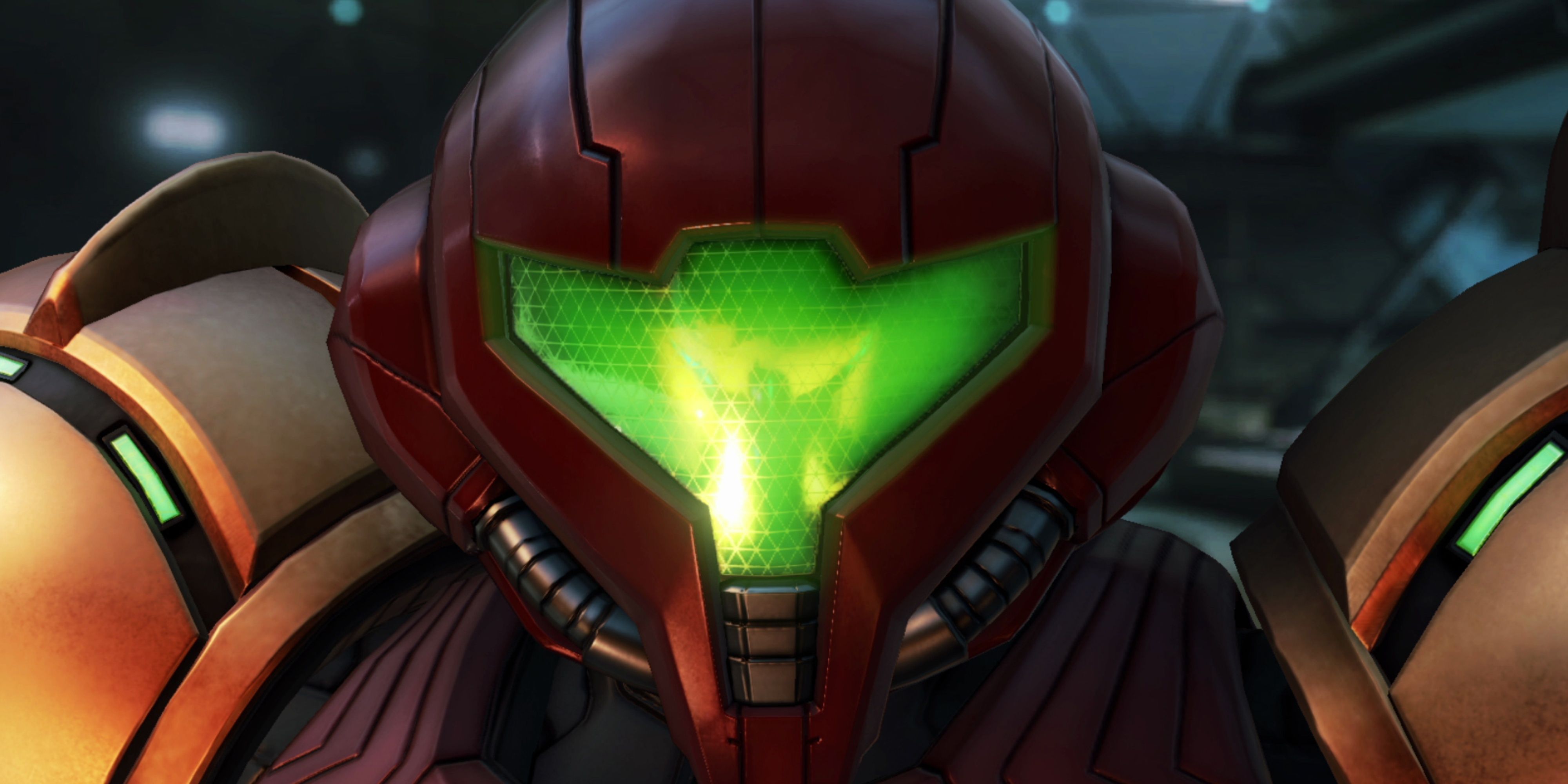 close up of samus in metroid prime 4 beyond.