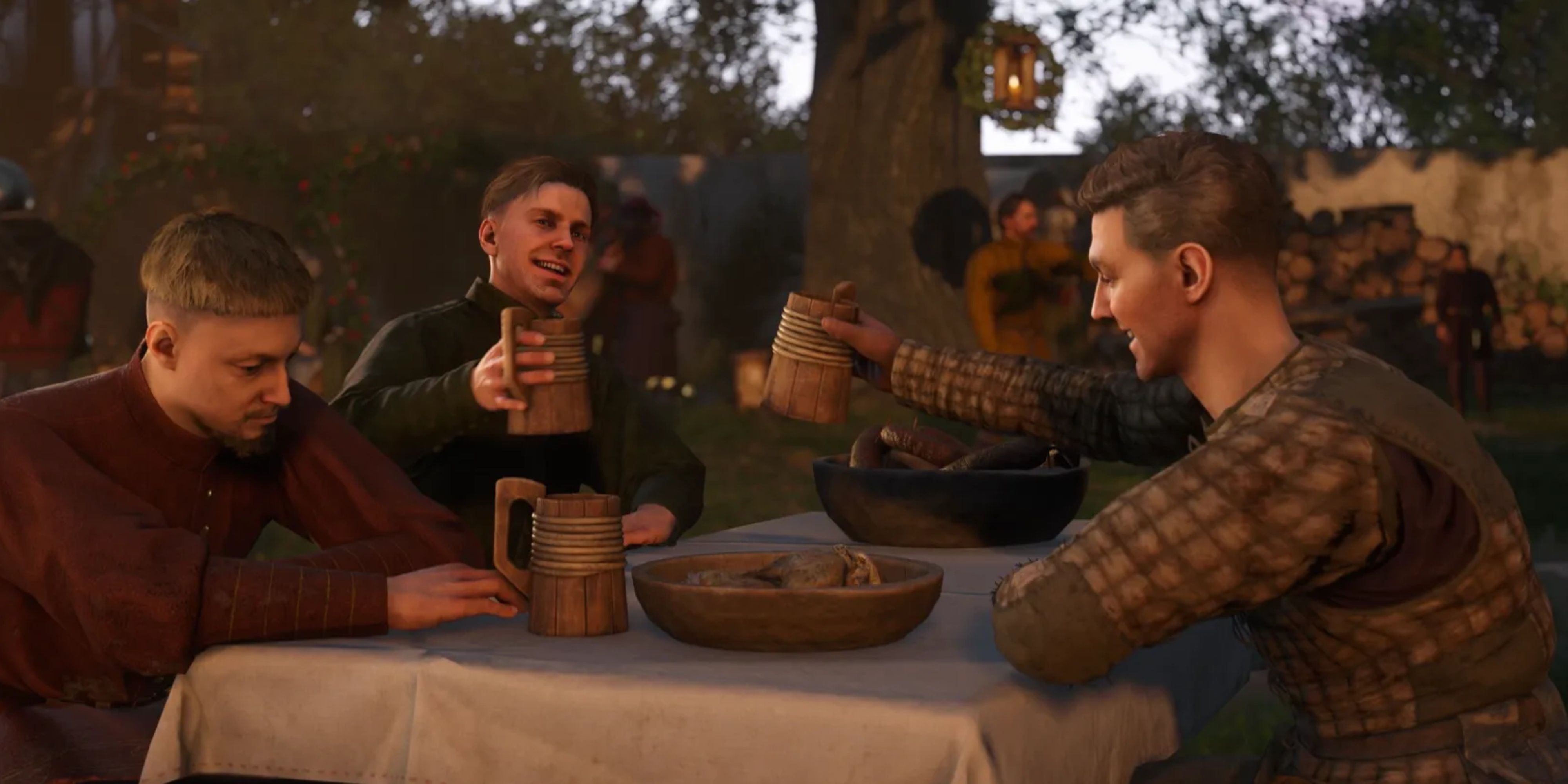 kingdom come deliverance 2 characters celebrating with drinks.