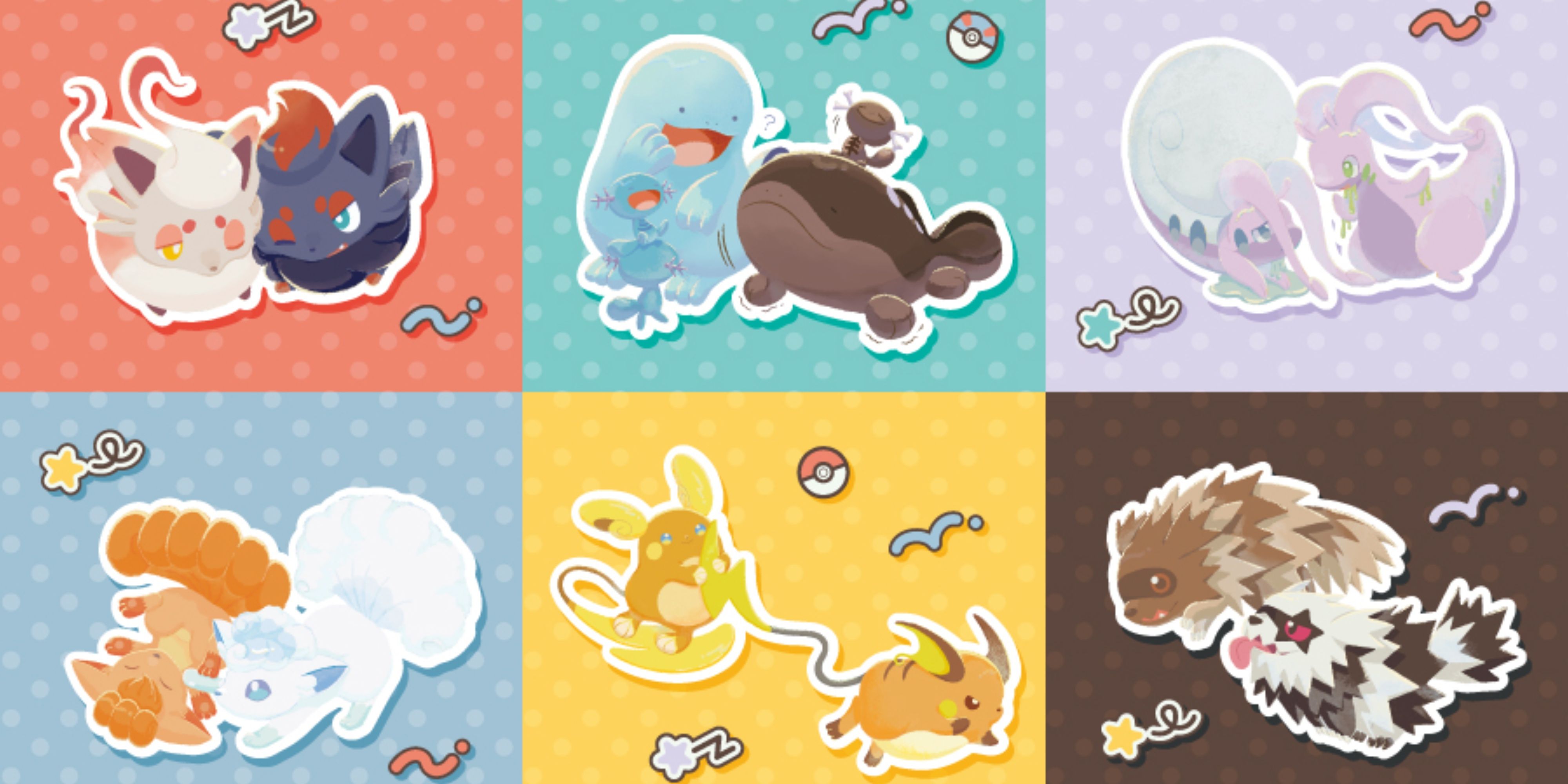 six pokemon playing with their regional variants.