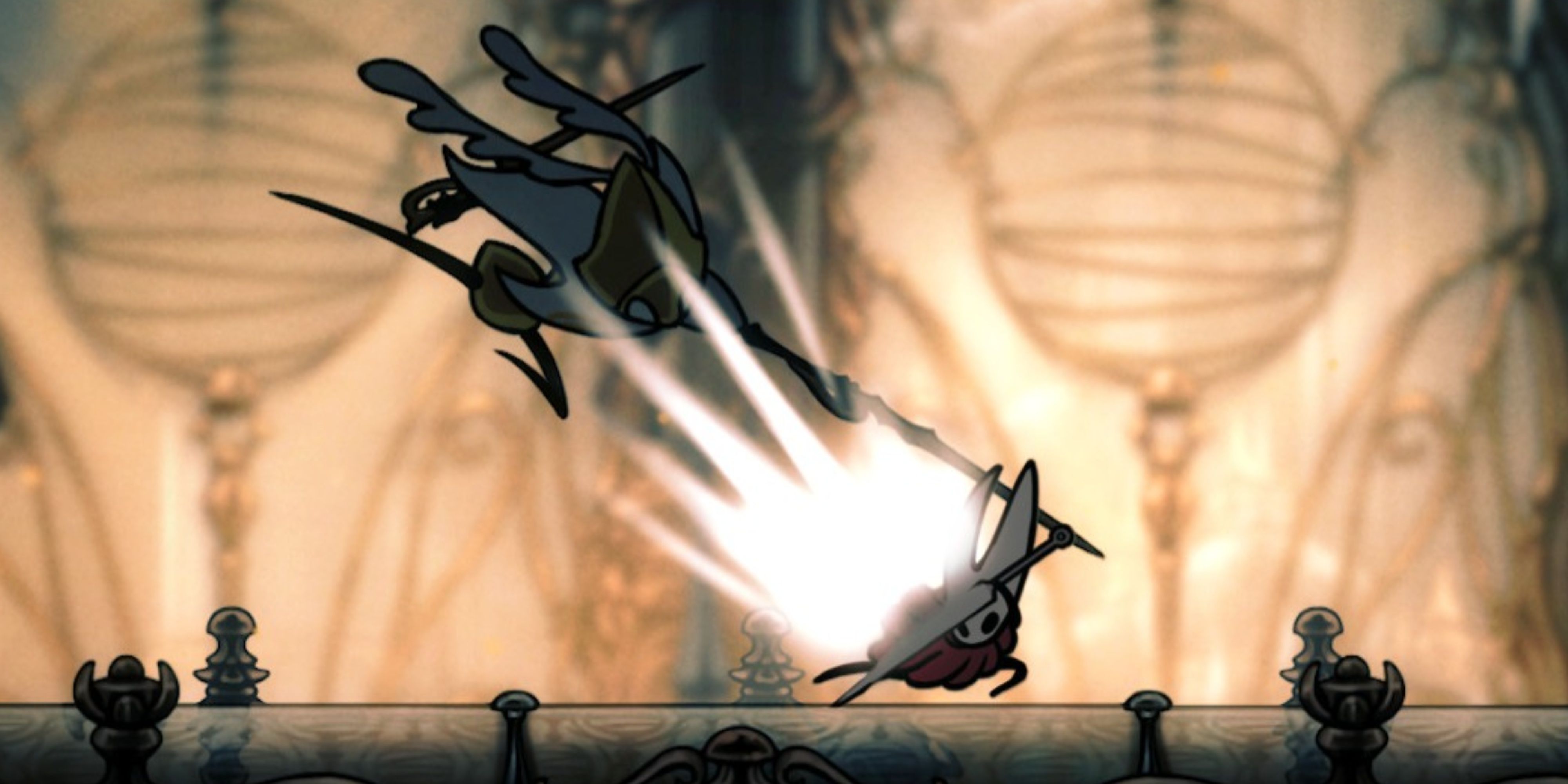 the hornet fighting a boss in hollow knight silksong.