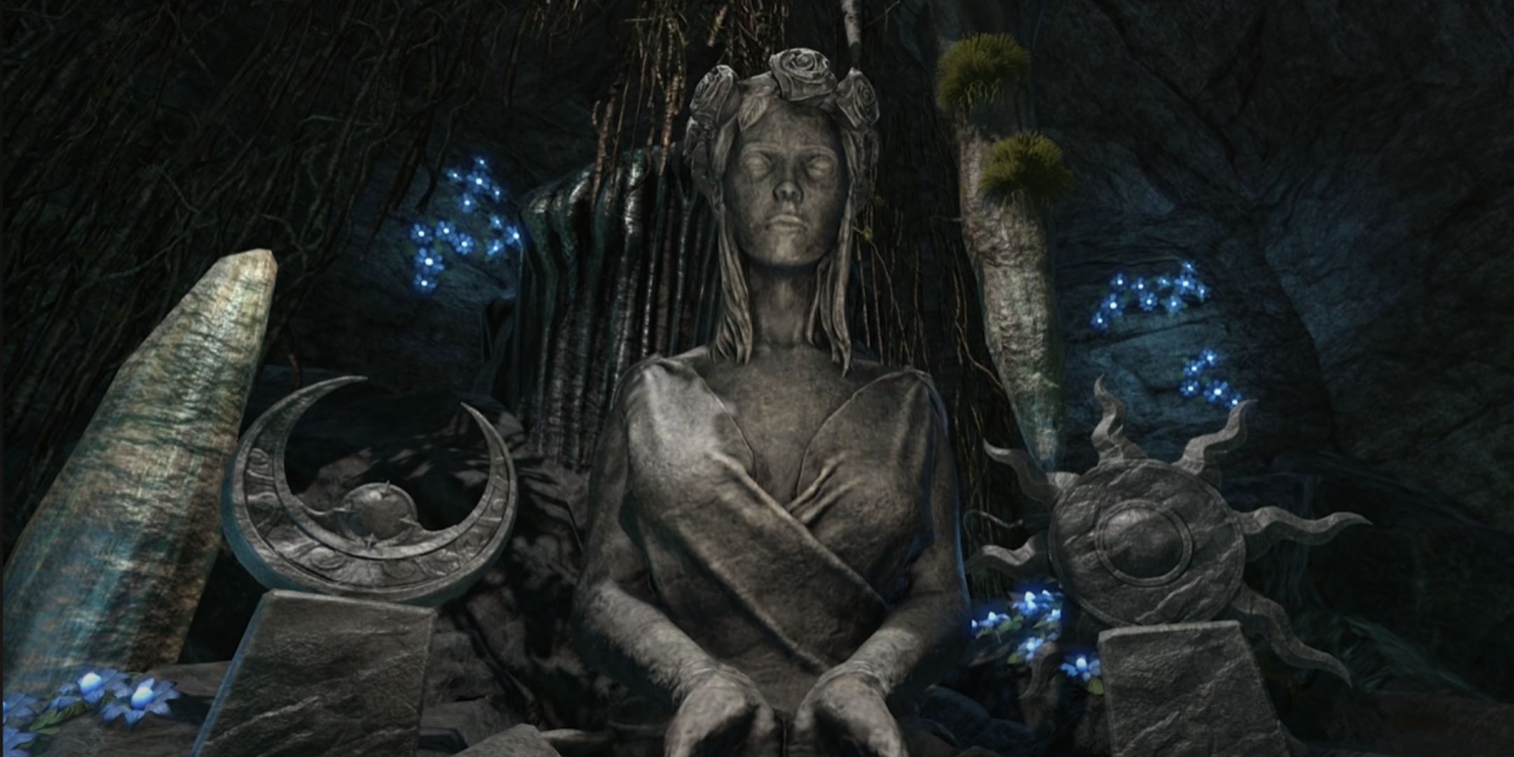 A seated statue of the Daedric Prince Azura.