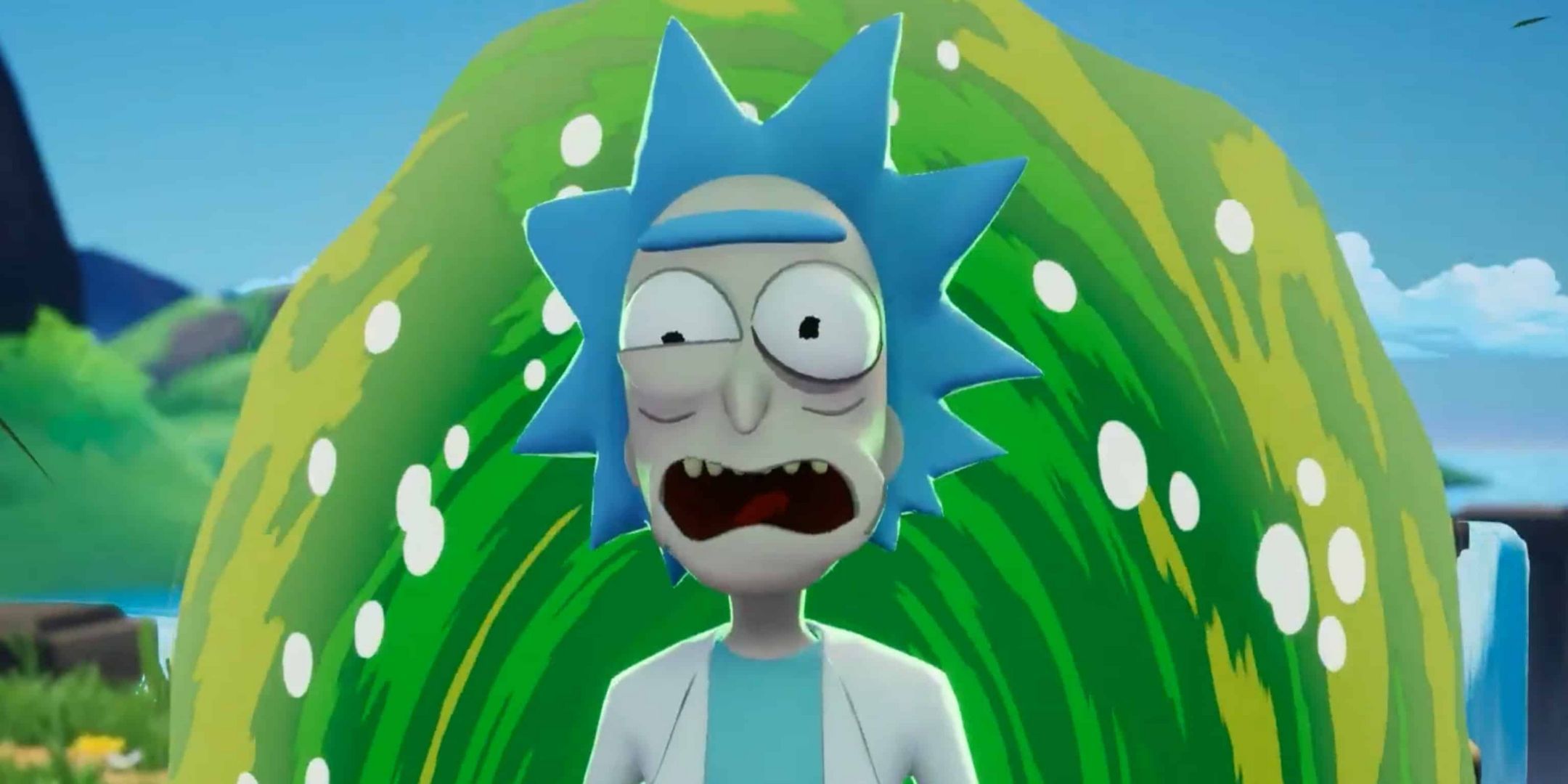 Rick burping in a cinematic trailer for MultiVersus.