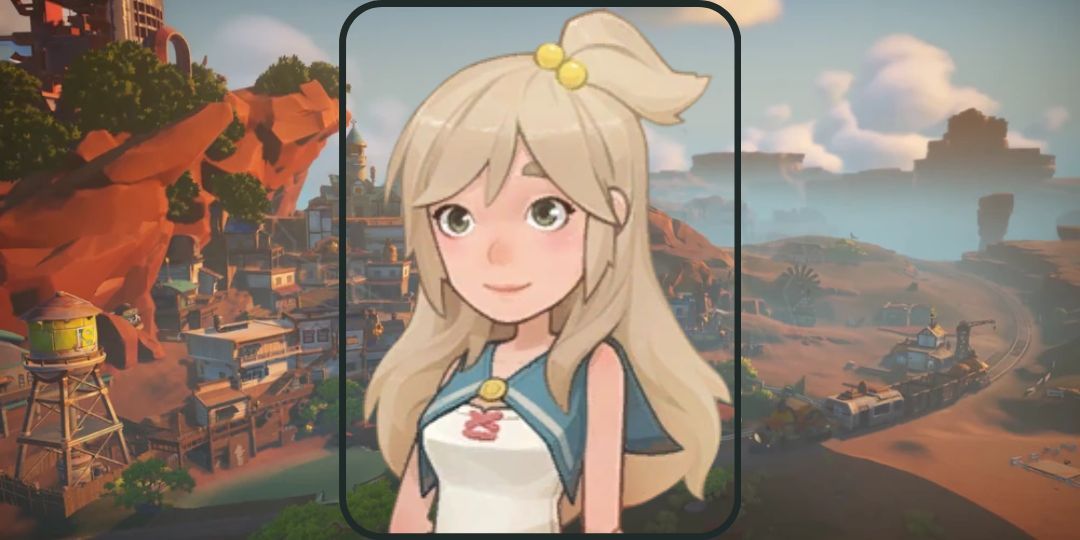 Nia from My Time At Sandrock. She is a young lady with blonde hair and a blue half-cloak.