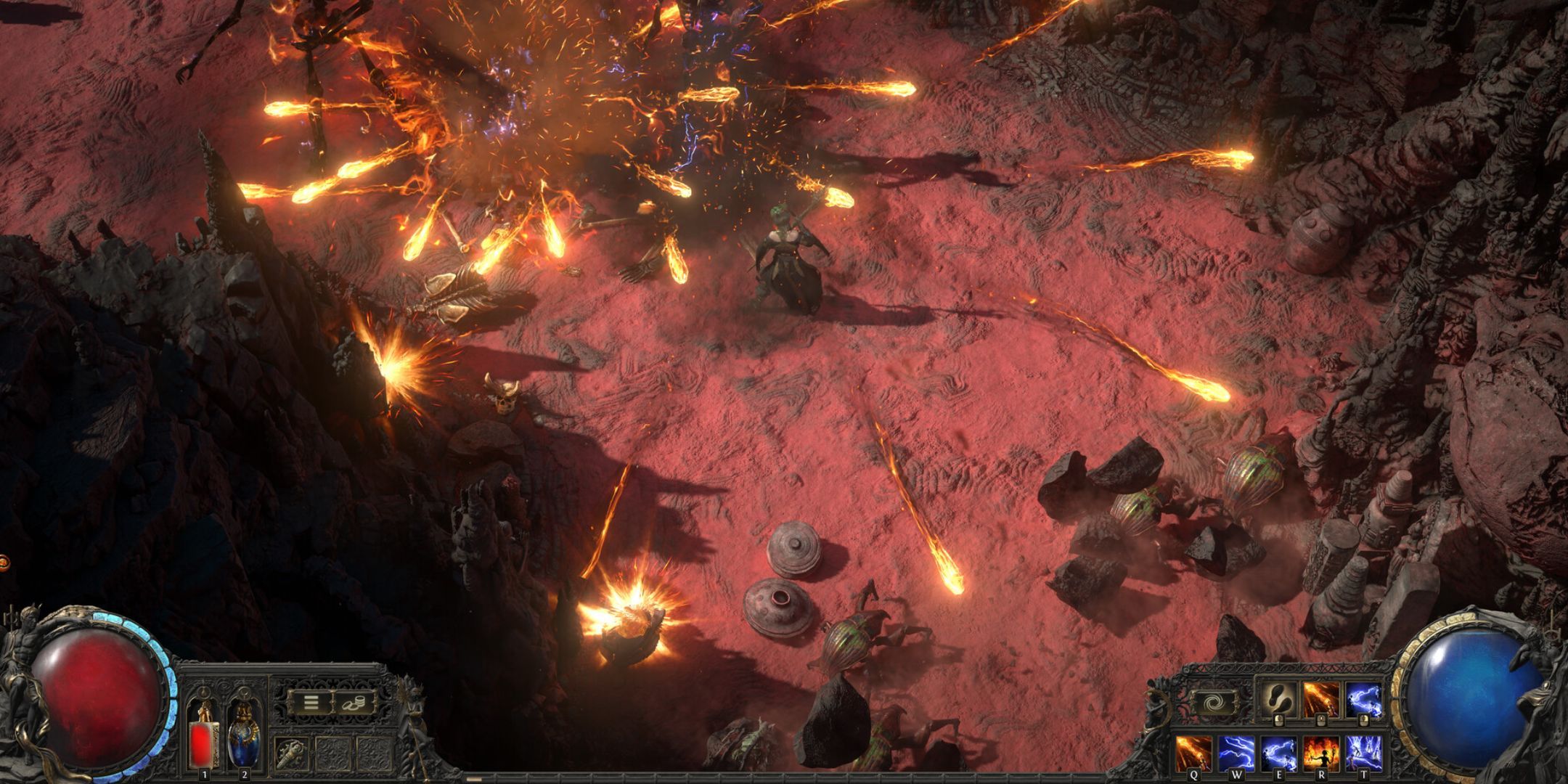 Someone shooting fireballs in Path of Exile 2