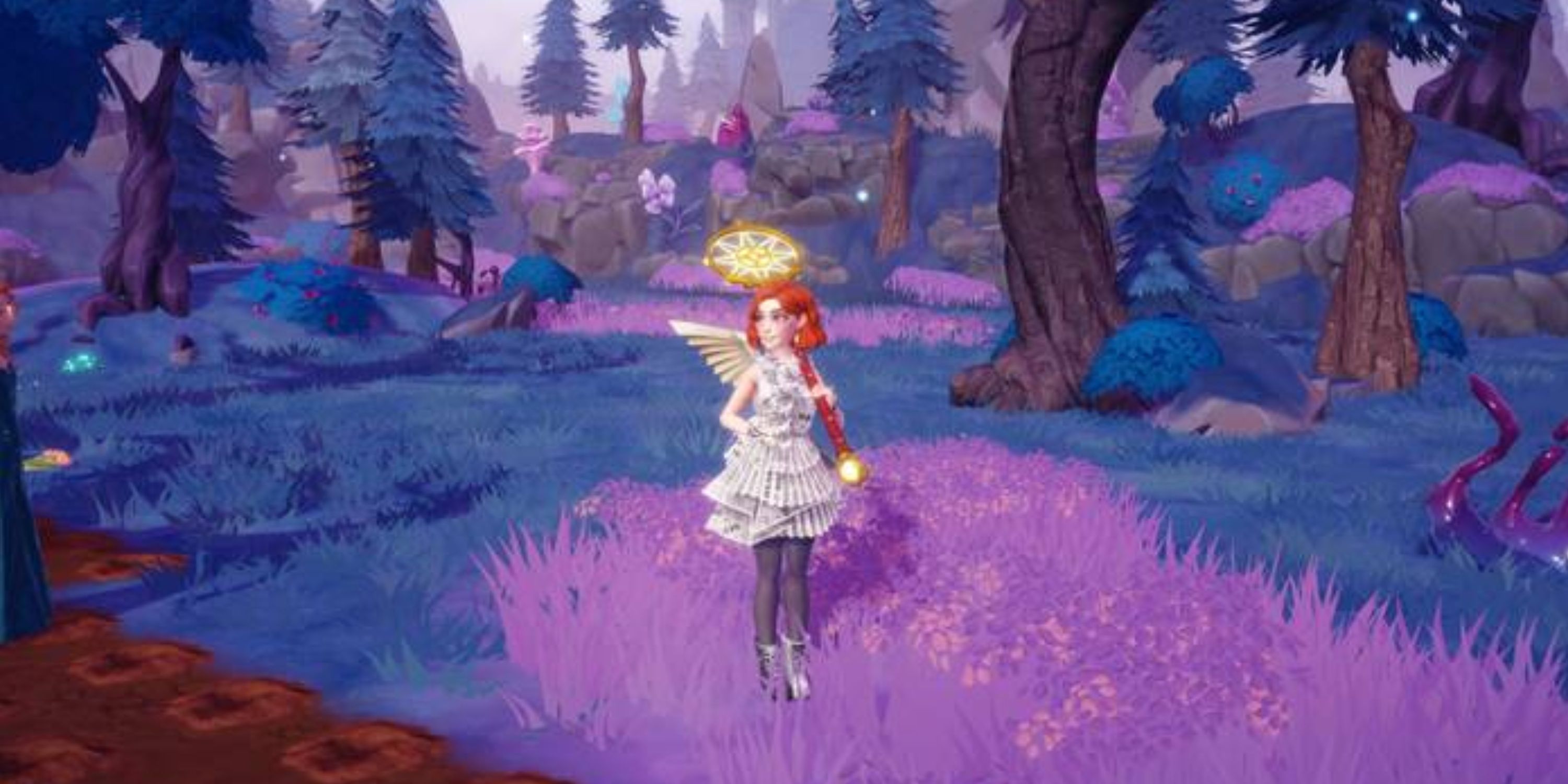 Player character Chasing after frogs in the Everafter in Disney Dreamlight Valley.