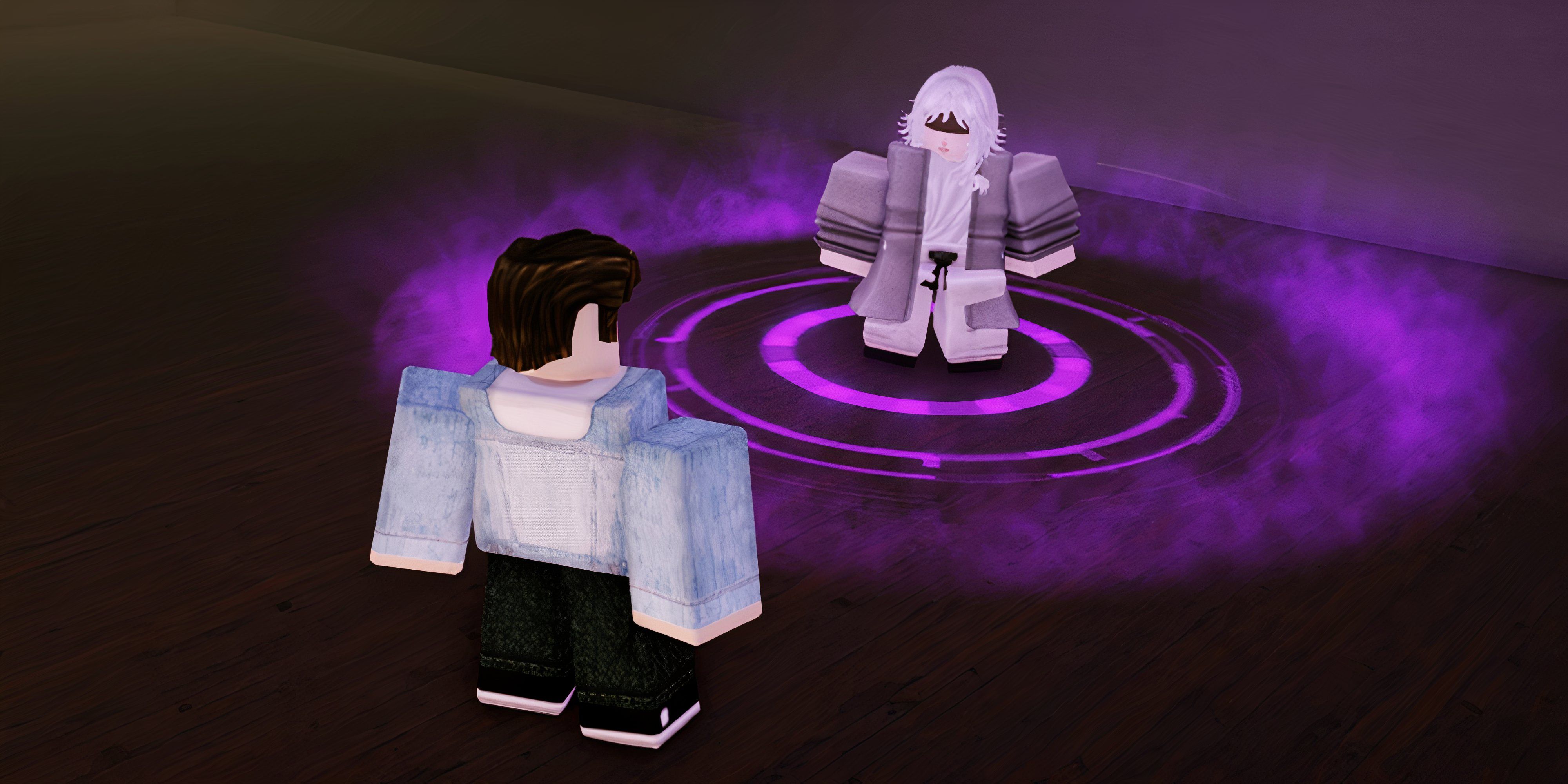 Player standing in front of the Clan Head - Roblox Jujutsu Infinite