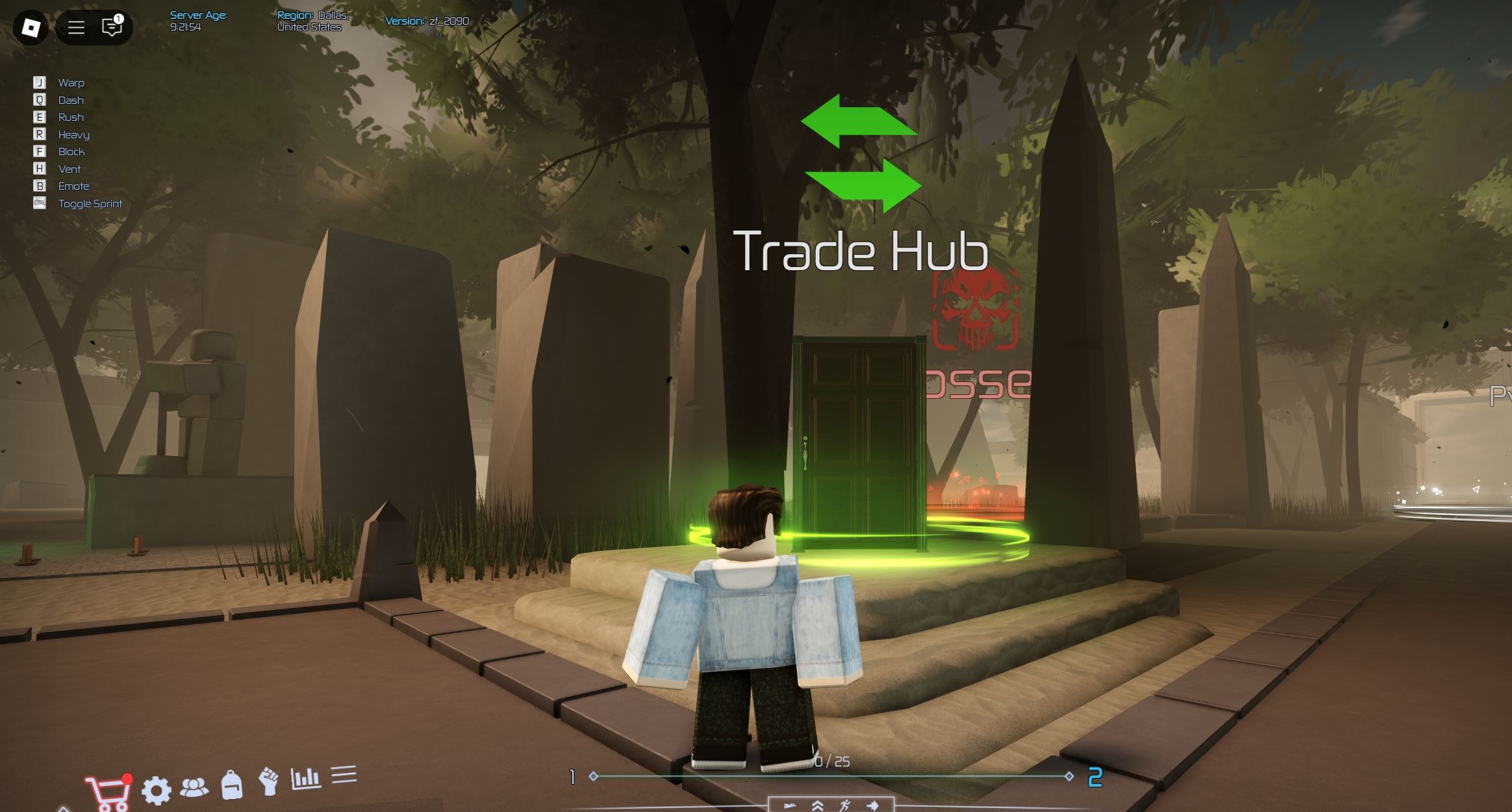 Player standing in front of the Trade Hub door - Roblox Jujutsu Infinite