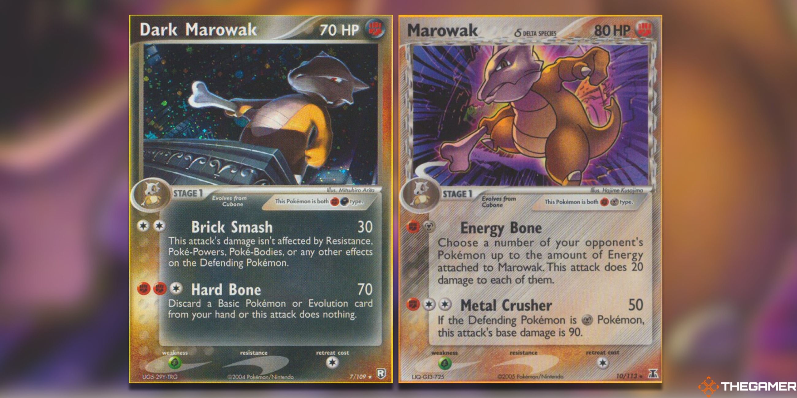 The Dark Marowak from Team Rocket Returns and Marowak from Delta Species in the Pokemon TCG.