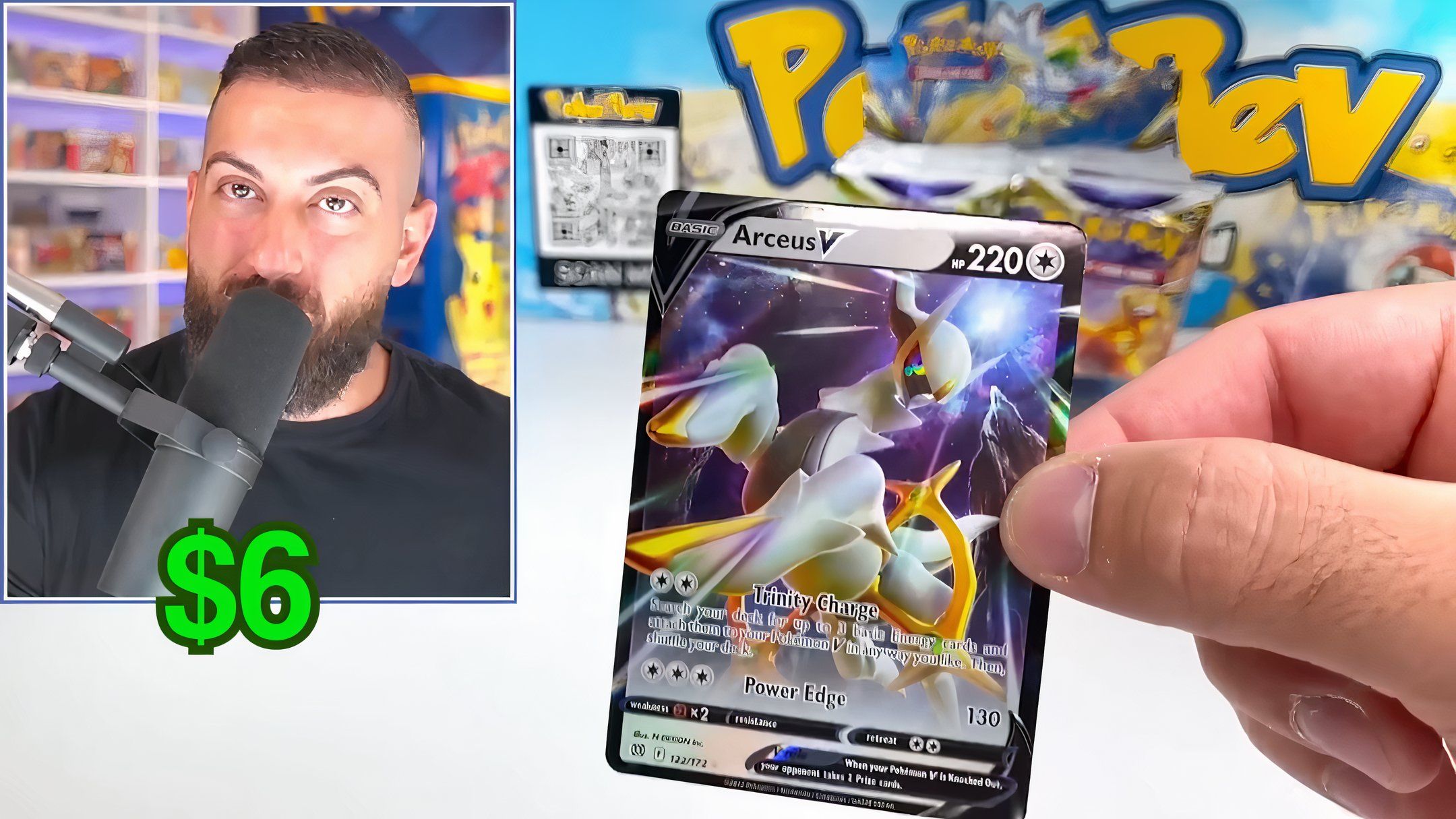 Pokerev holding Arceus V card