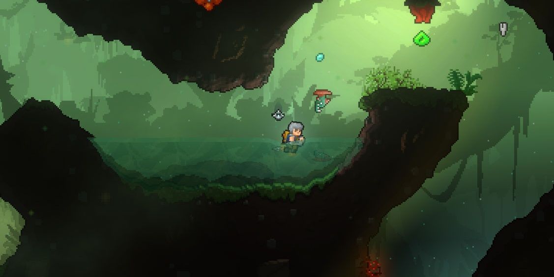 Professor Doctor Jetpack: Hovering over water in a jungle themed cavern.