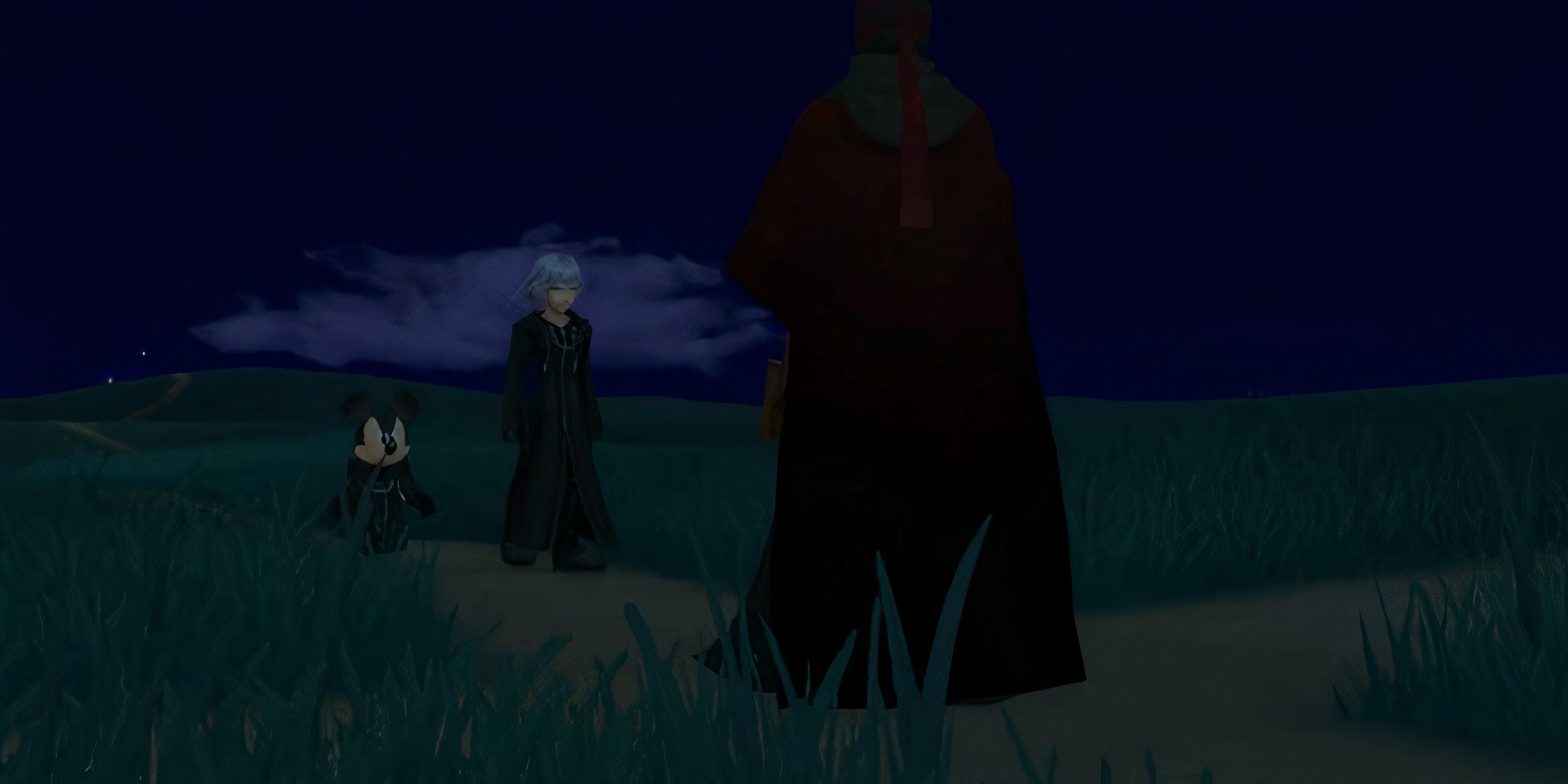 Riku and Mickey meeting Diz in Kingdom Hearts Chain of Memories.