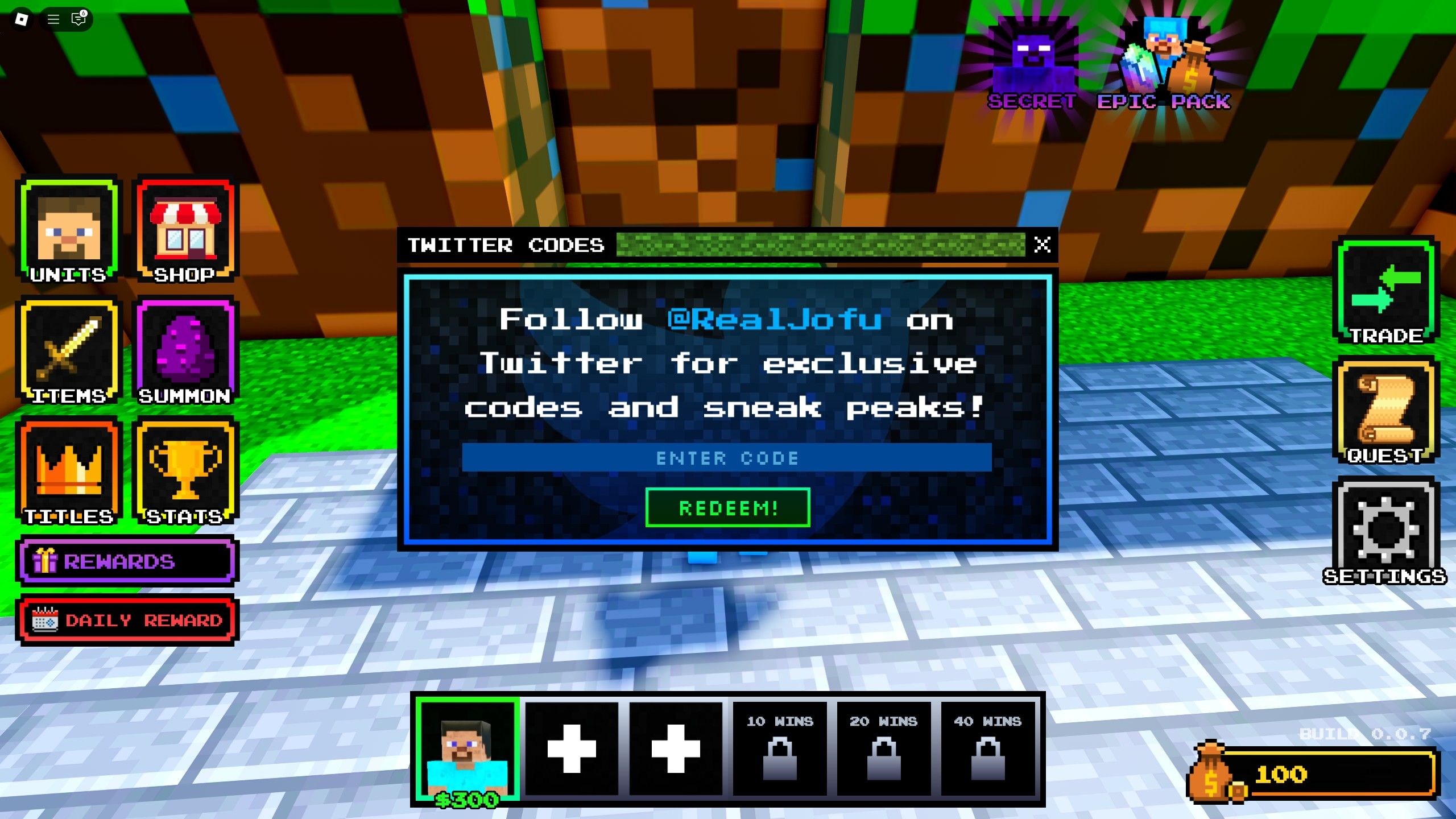 the codes box in Craft Tower Defense on Roblox
