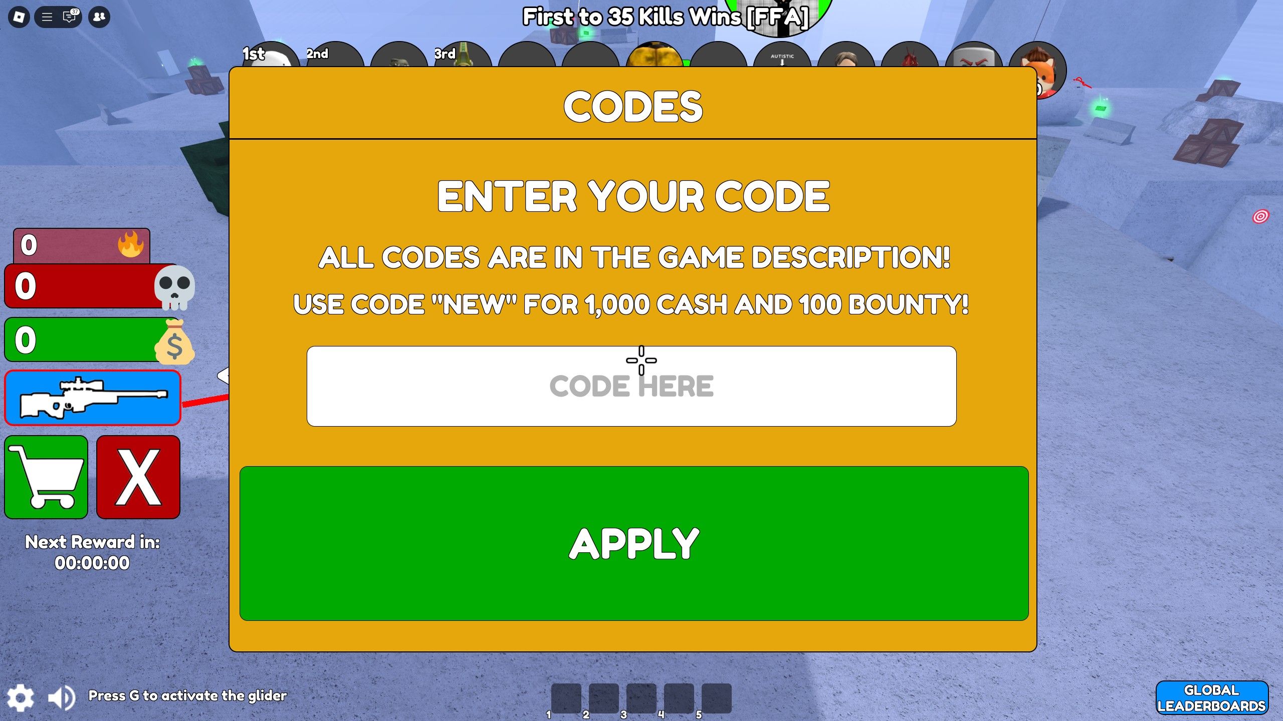 the codes box in Snipers Roblox