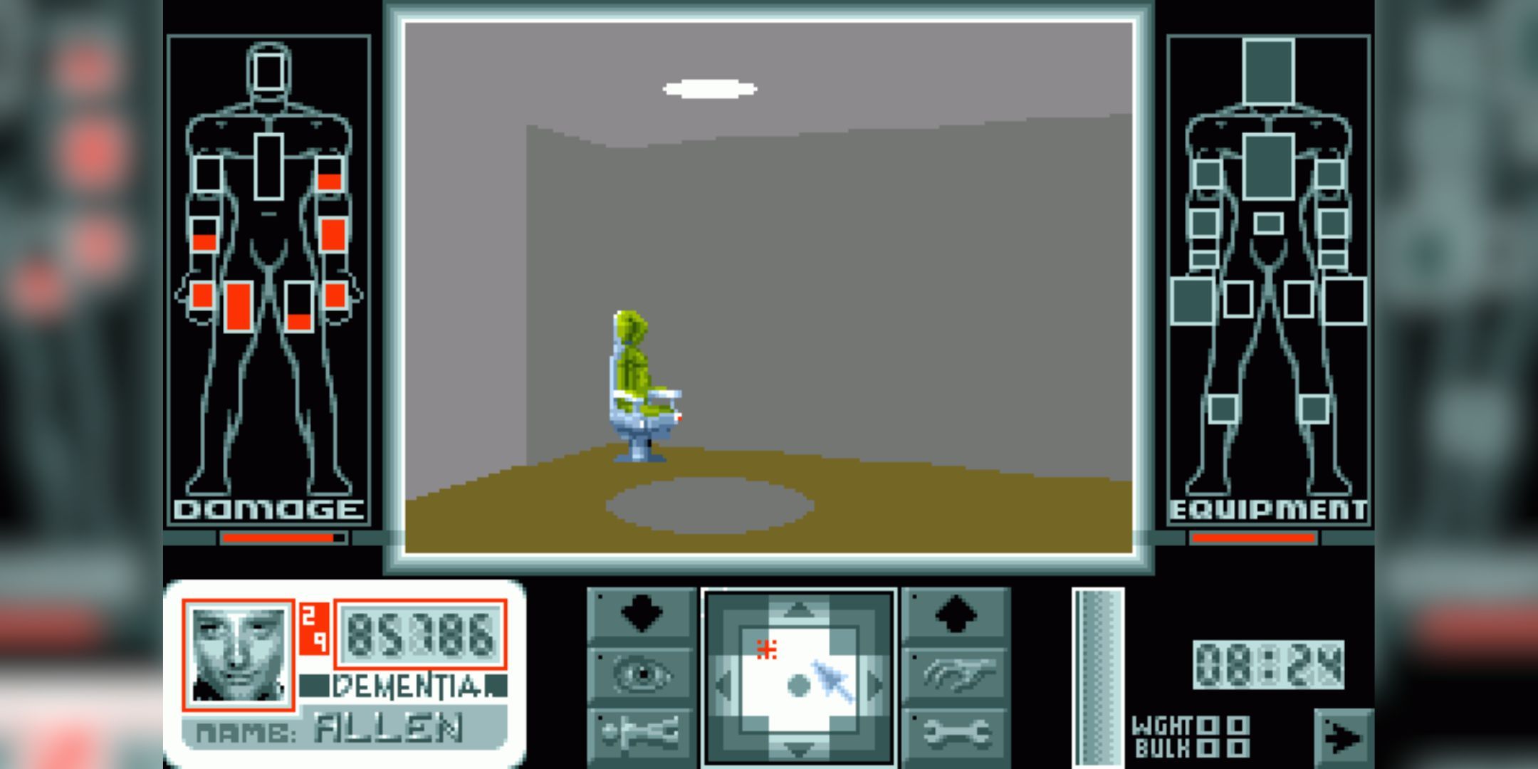 اسکرین شات بازی Corporation 1990 که HUD و یک صندلی را نشان می دهد.