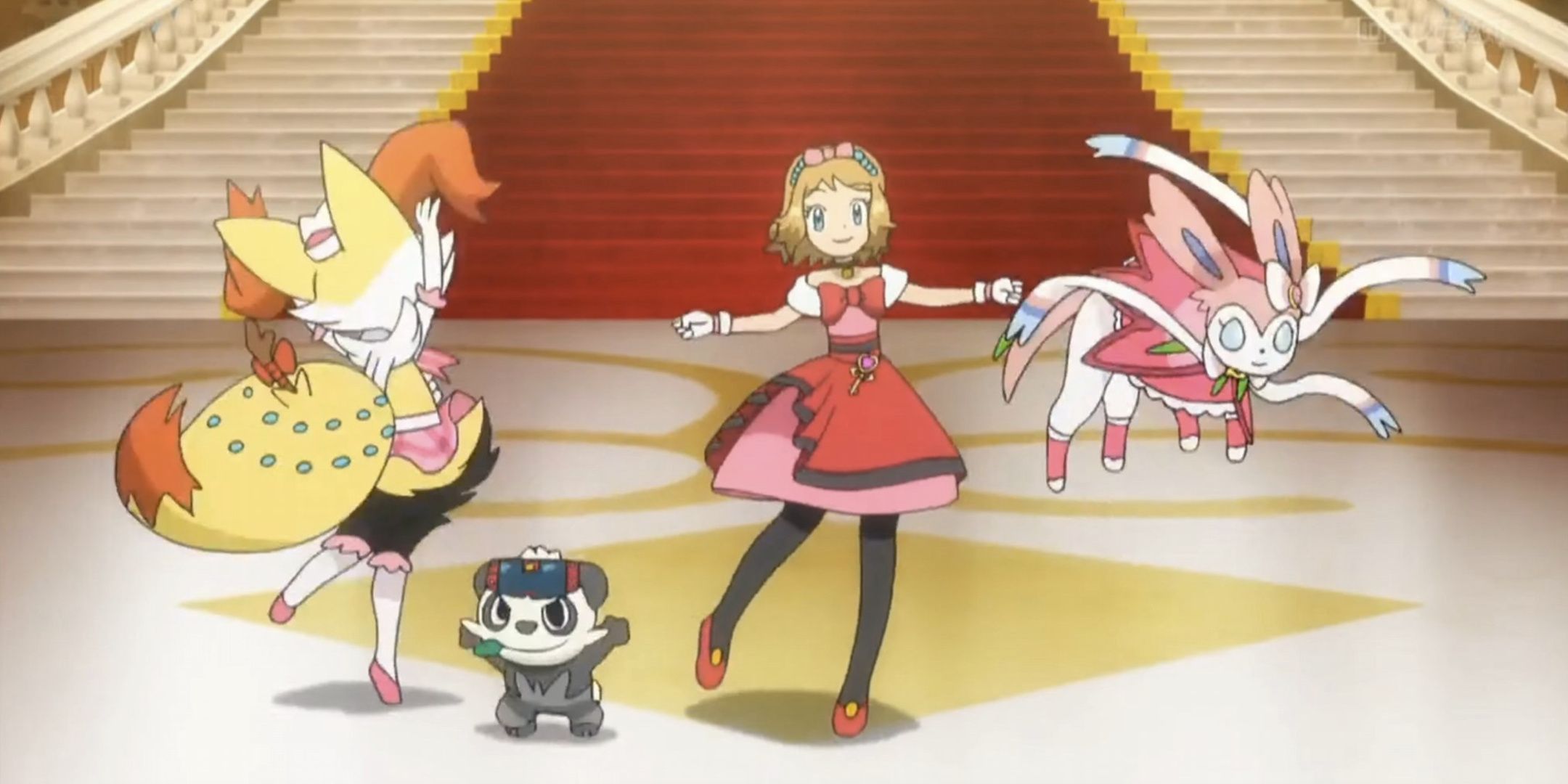 Serena and her Pokemon performing in the Pokemon anime.