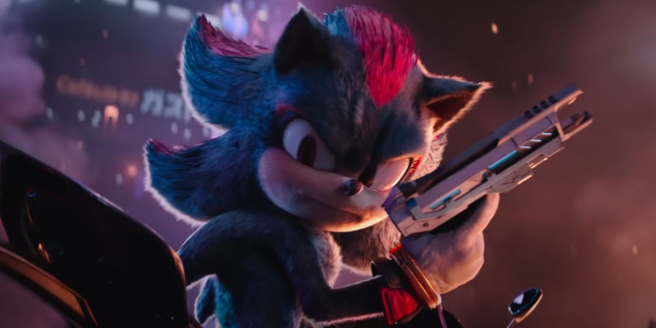 Sonic the Hedgehog 3 image showing Shadow with a gun.