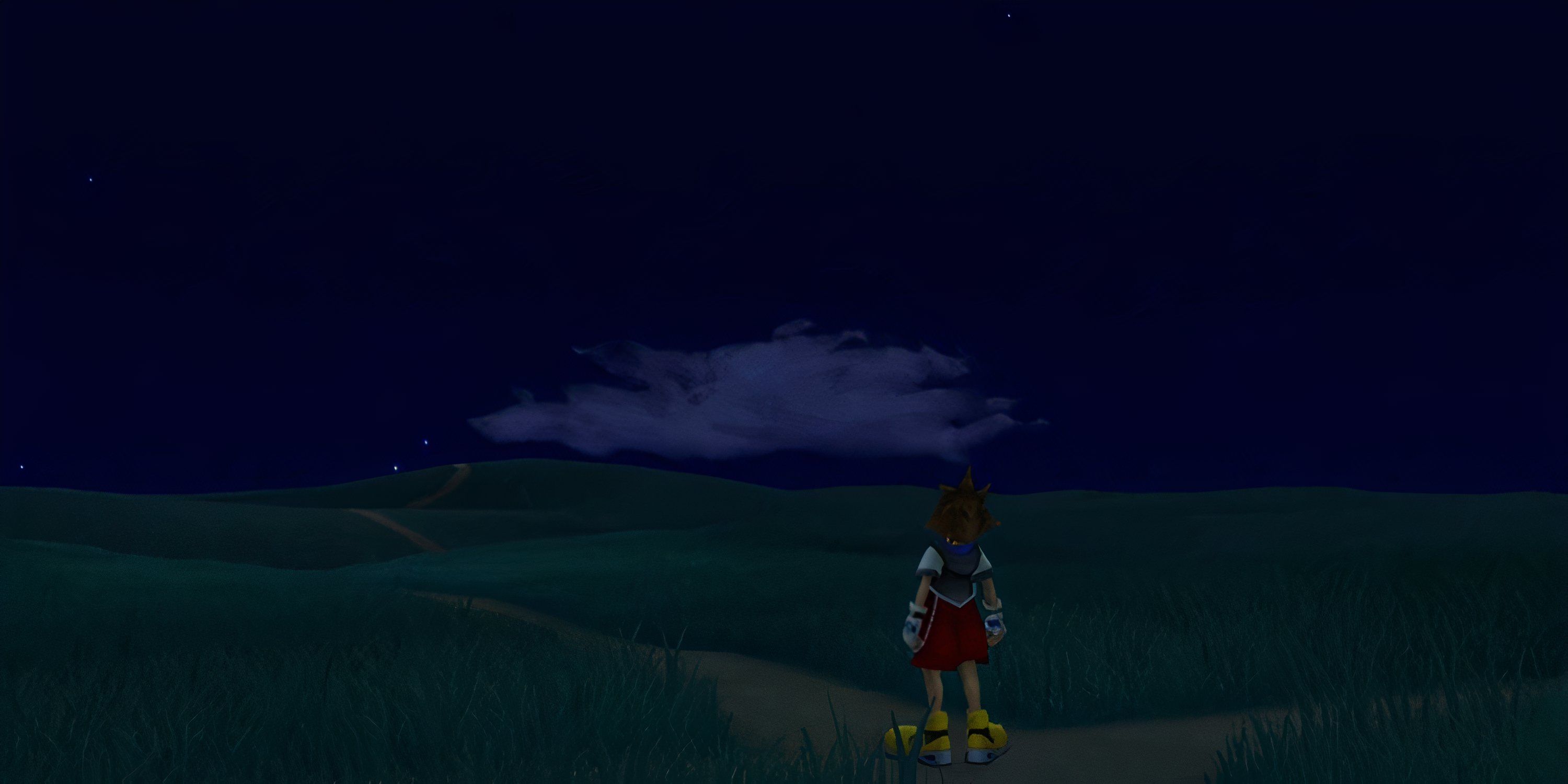 Sora standing at a crossroads in Kingdom Hearts Chain of Memories.