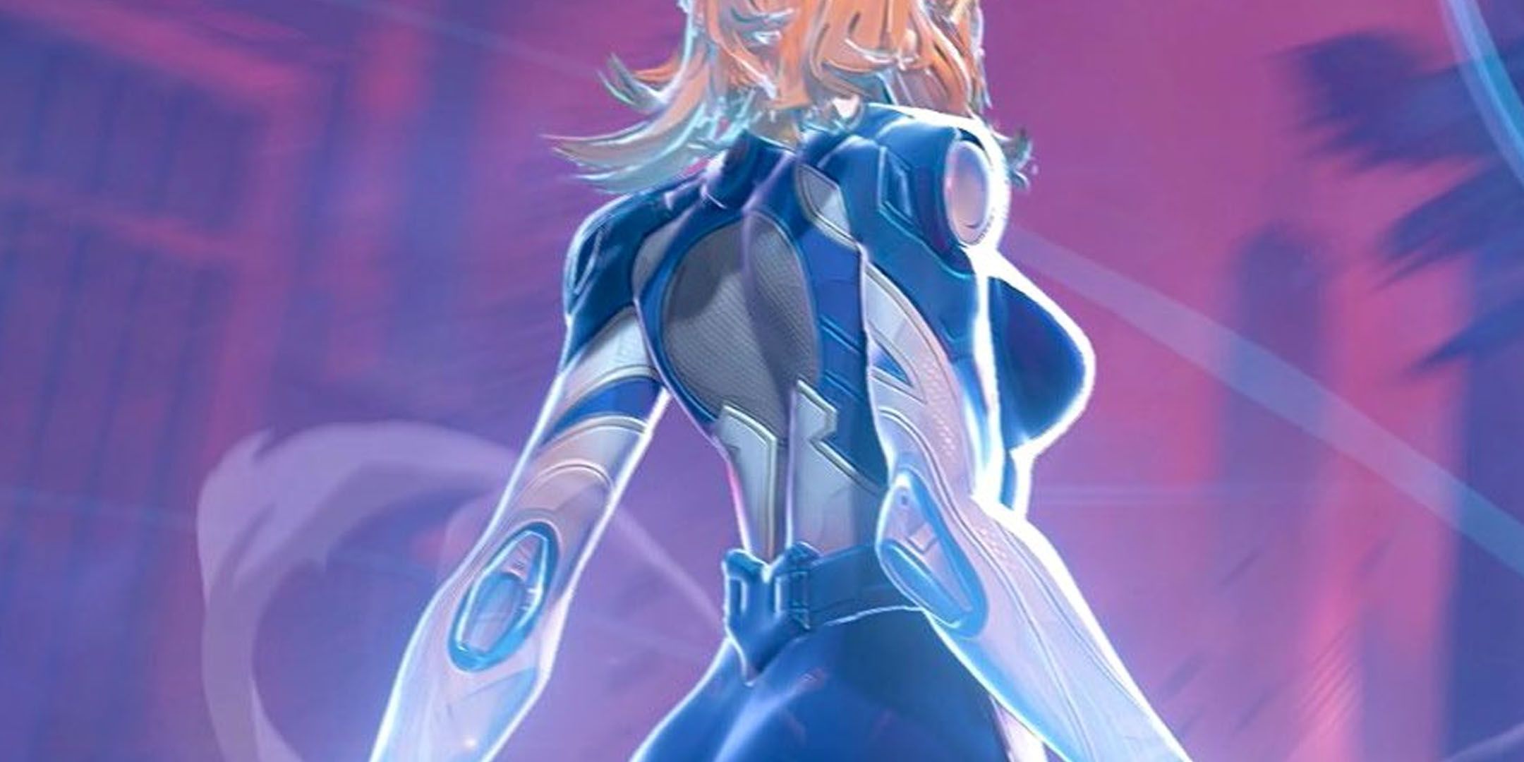 Sue Storm standing over a purple background in Marvel Rivals.