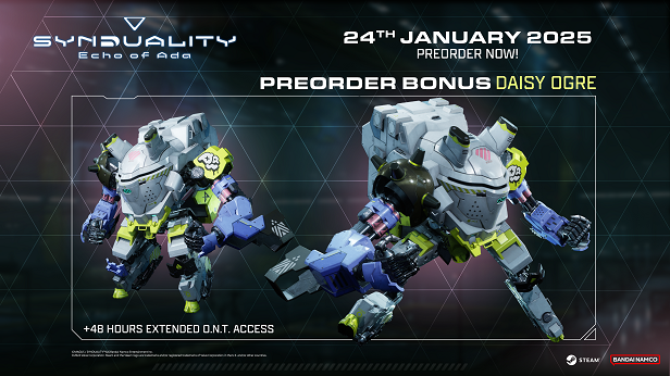 An advertisement for Synduality's pre-order mech