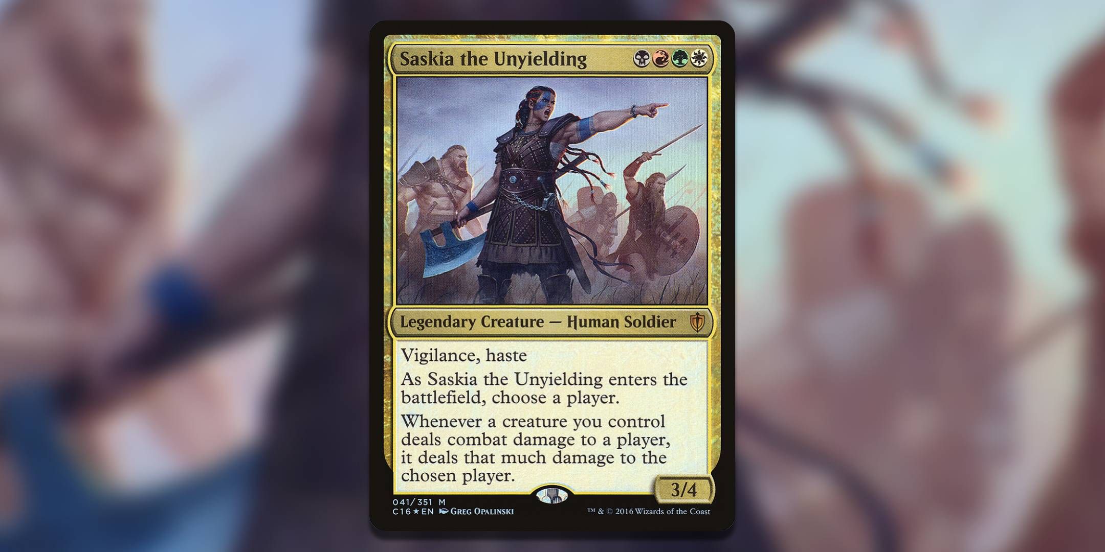 The Magic The Gathering card Saskia the Unyielding by Greg Opalinski.