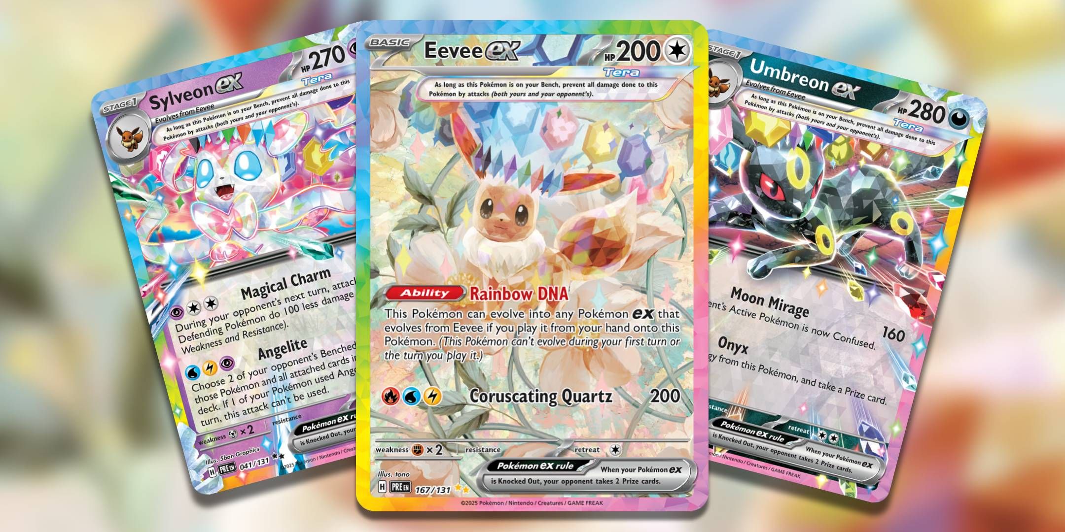Three of the best Pokemon TCG cards from Prismatic Evolutions.