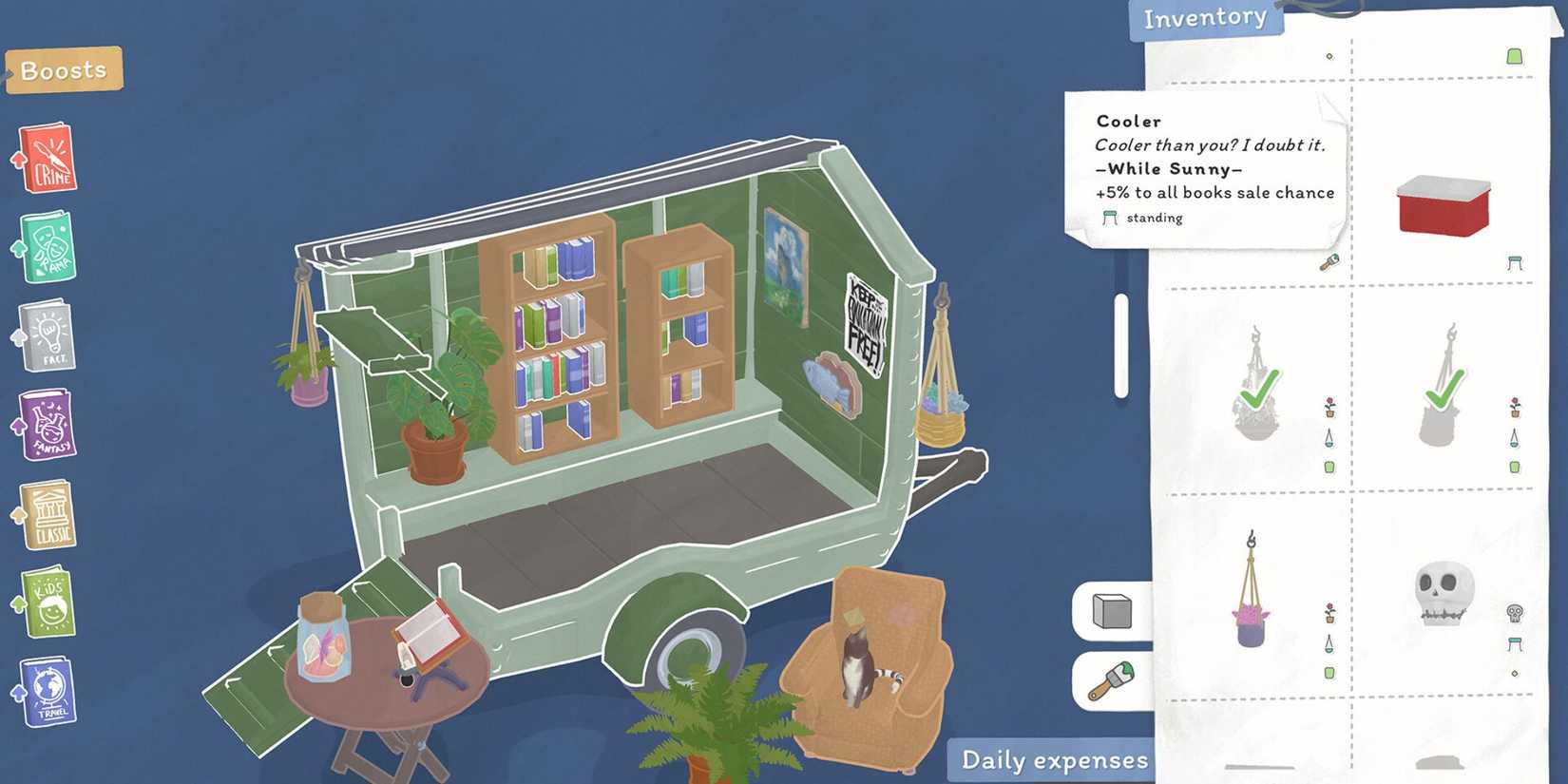 A customization menu for a bookshop.