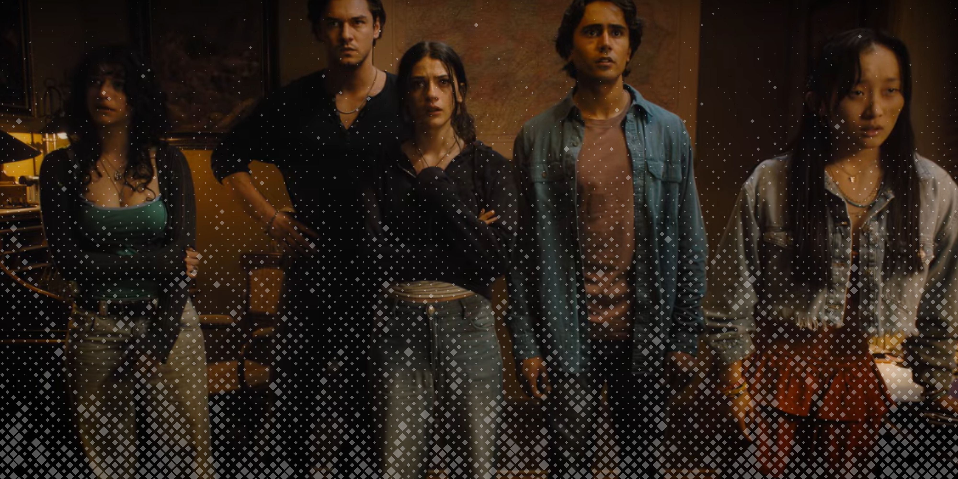 Until Dawn cast with fuzzy pixels overlayed