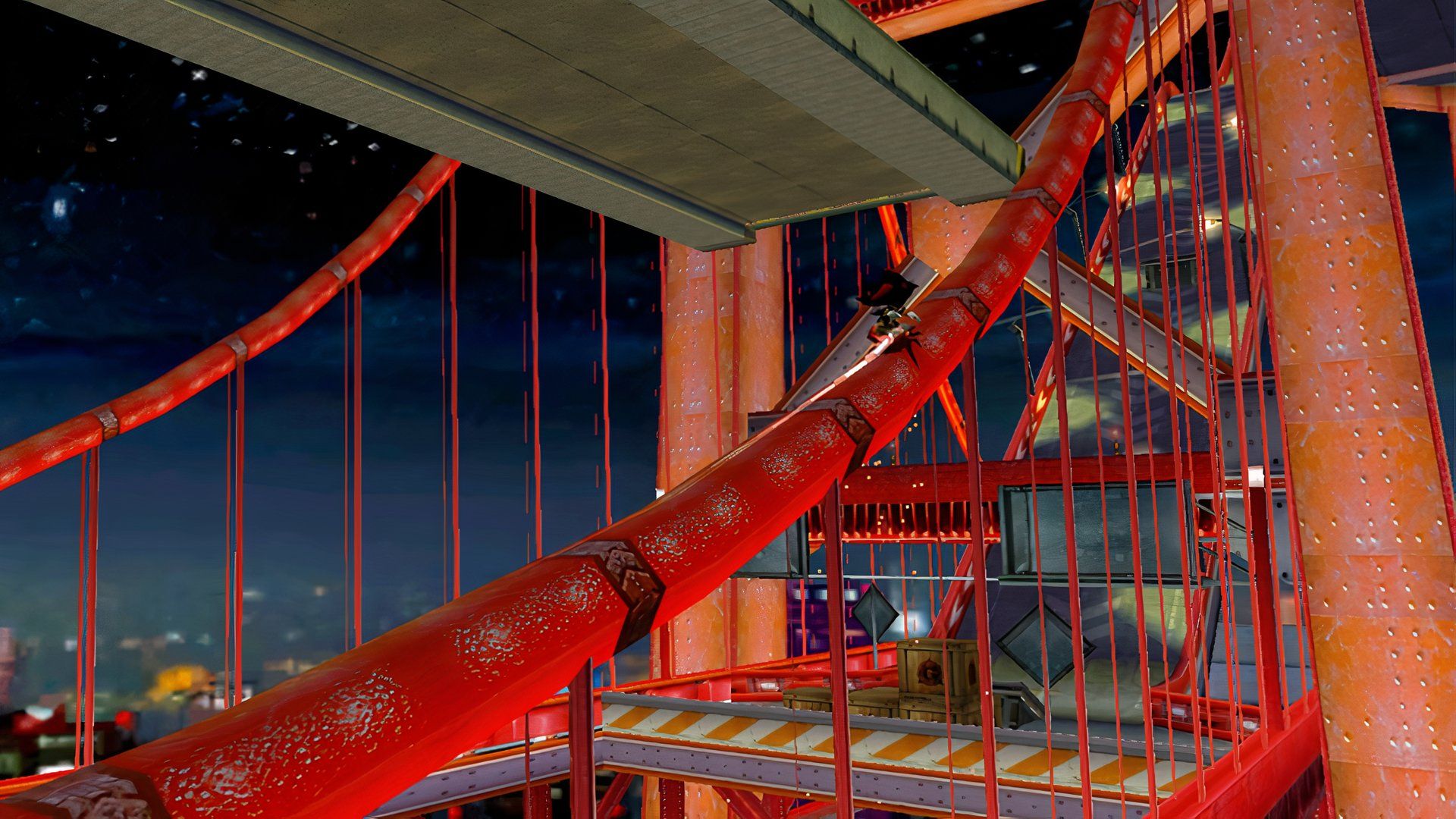 Shadow grinding across a bridge in Sonic Adventure 2's Radical Highway.