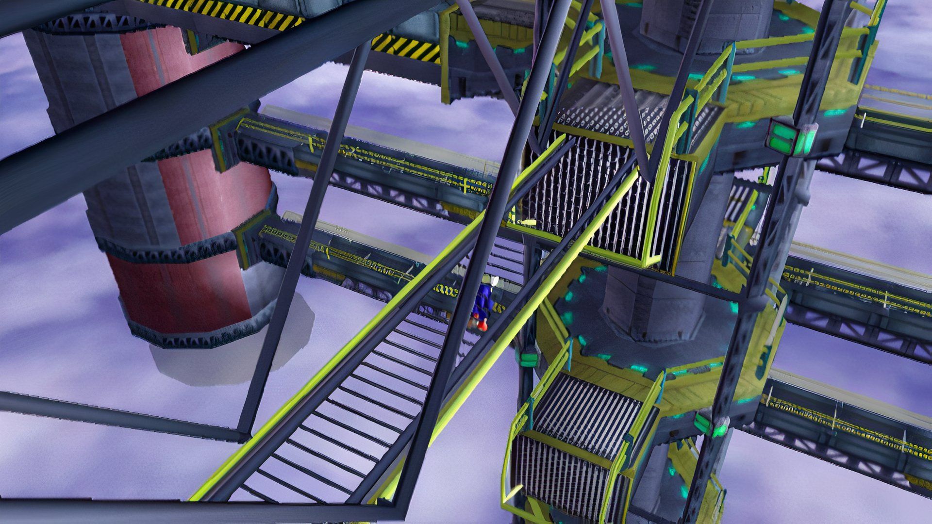 Sonic climbing hanging ladders in Sky Deck in Sonic Adventure.