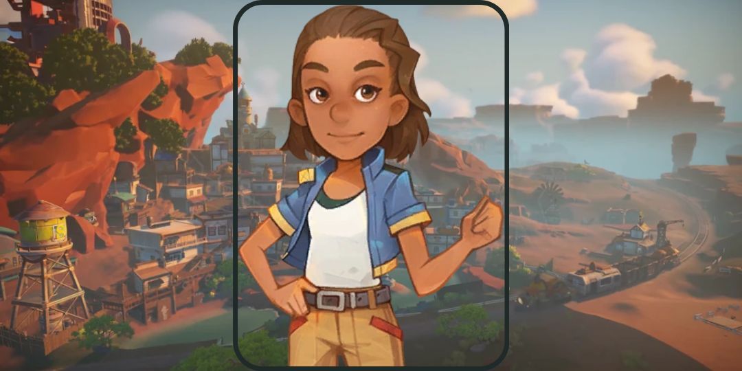Venti from My Time At Sandrock is shown. She is a young lady with brown hair and a blue jacket.
