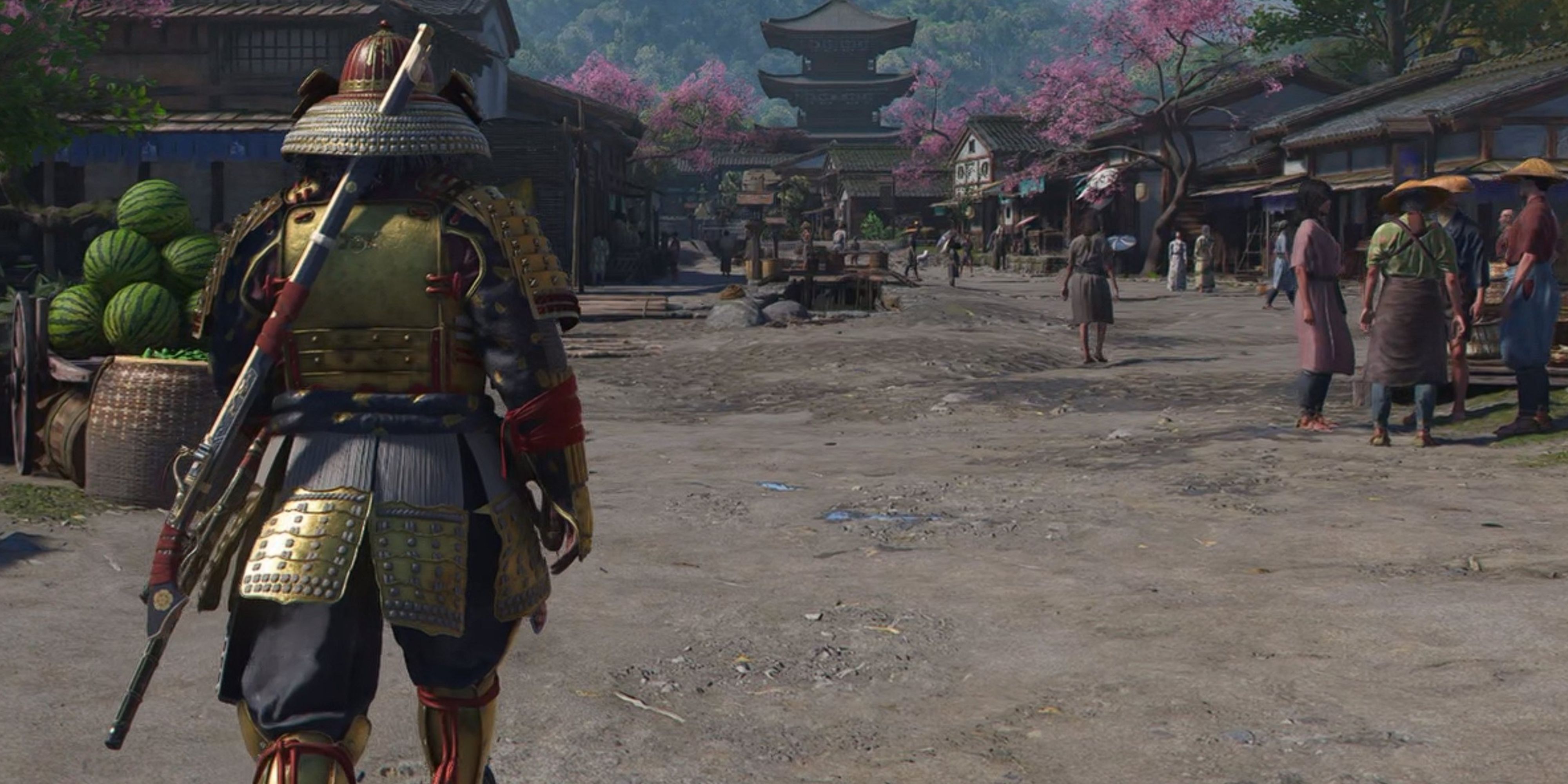 Yasuke with watermelons in Assassins Creed Shadows