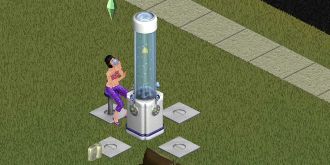 A female Sim sits at an oxygen bar.