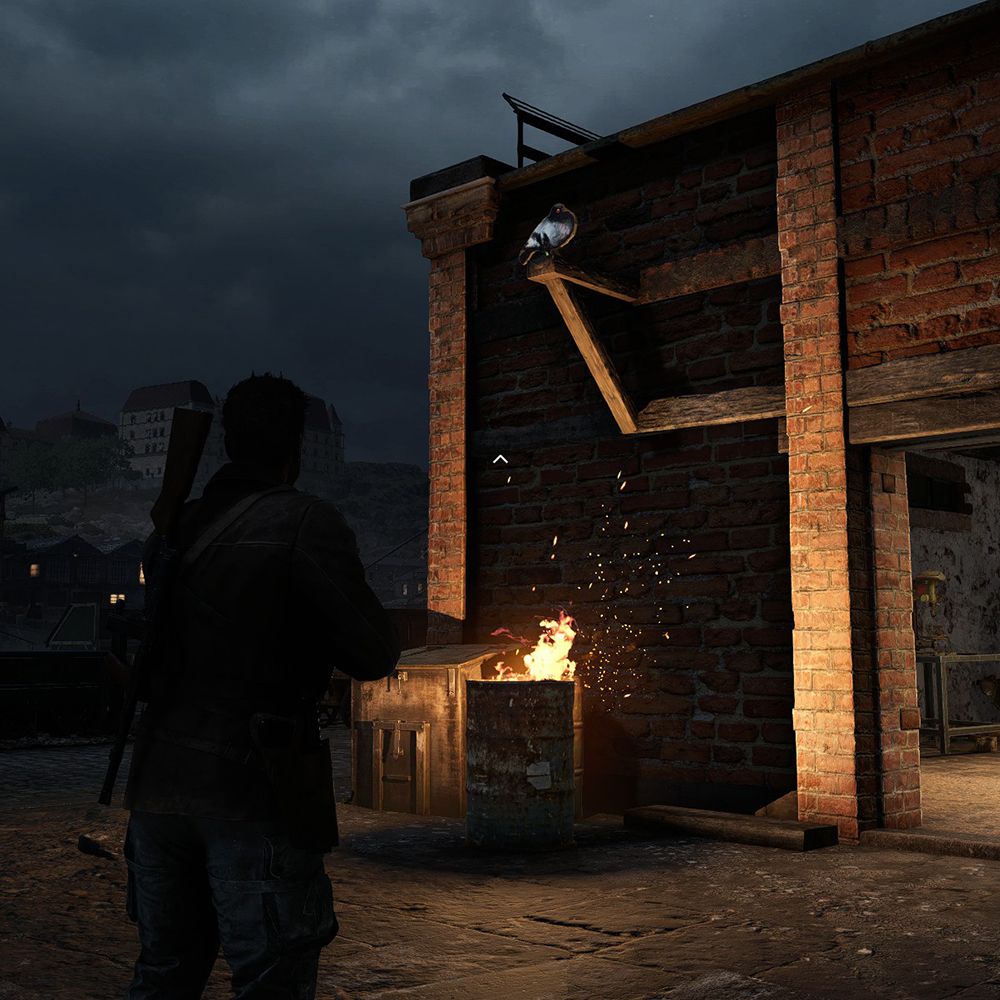 A cardboard pigeon on a wooden perch in Sniper Elite Resistance