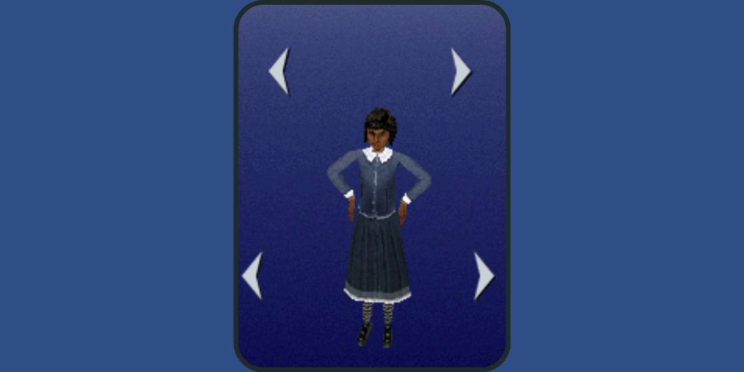 A child sim wears a black flowy dress in The Sims.