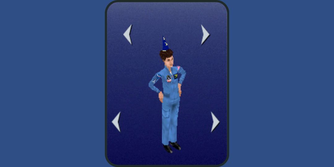 A Child Sim Wears A blue space suit in The Sims.