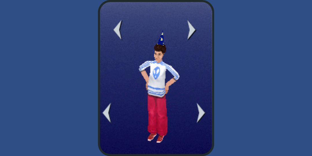 A child sim wears a sweatshirt with an alien on it in The Sims.