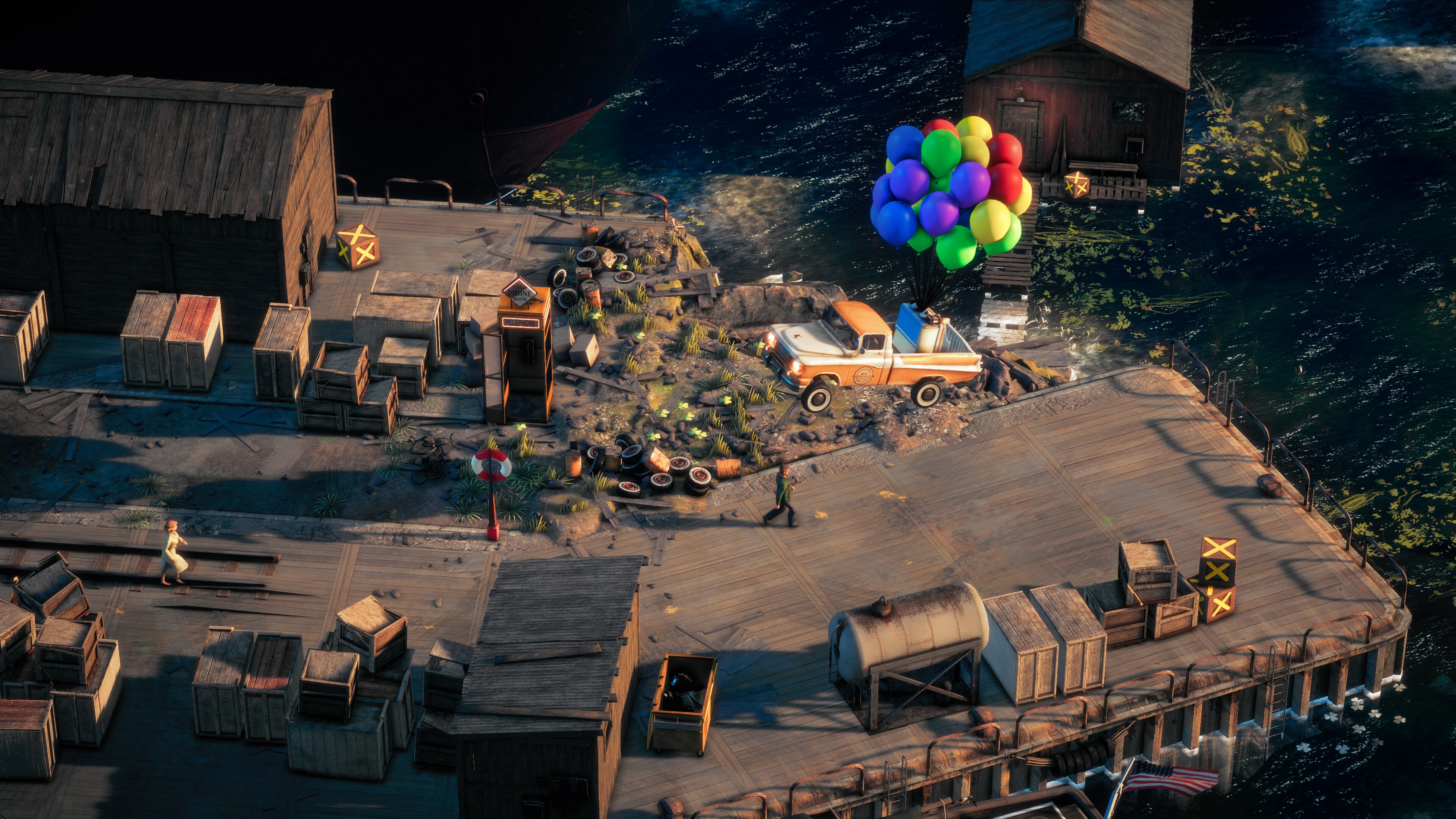 a flying car aided by balloons in deliver at all costs